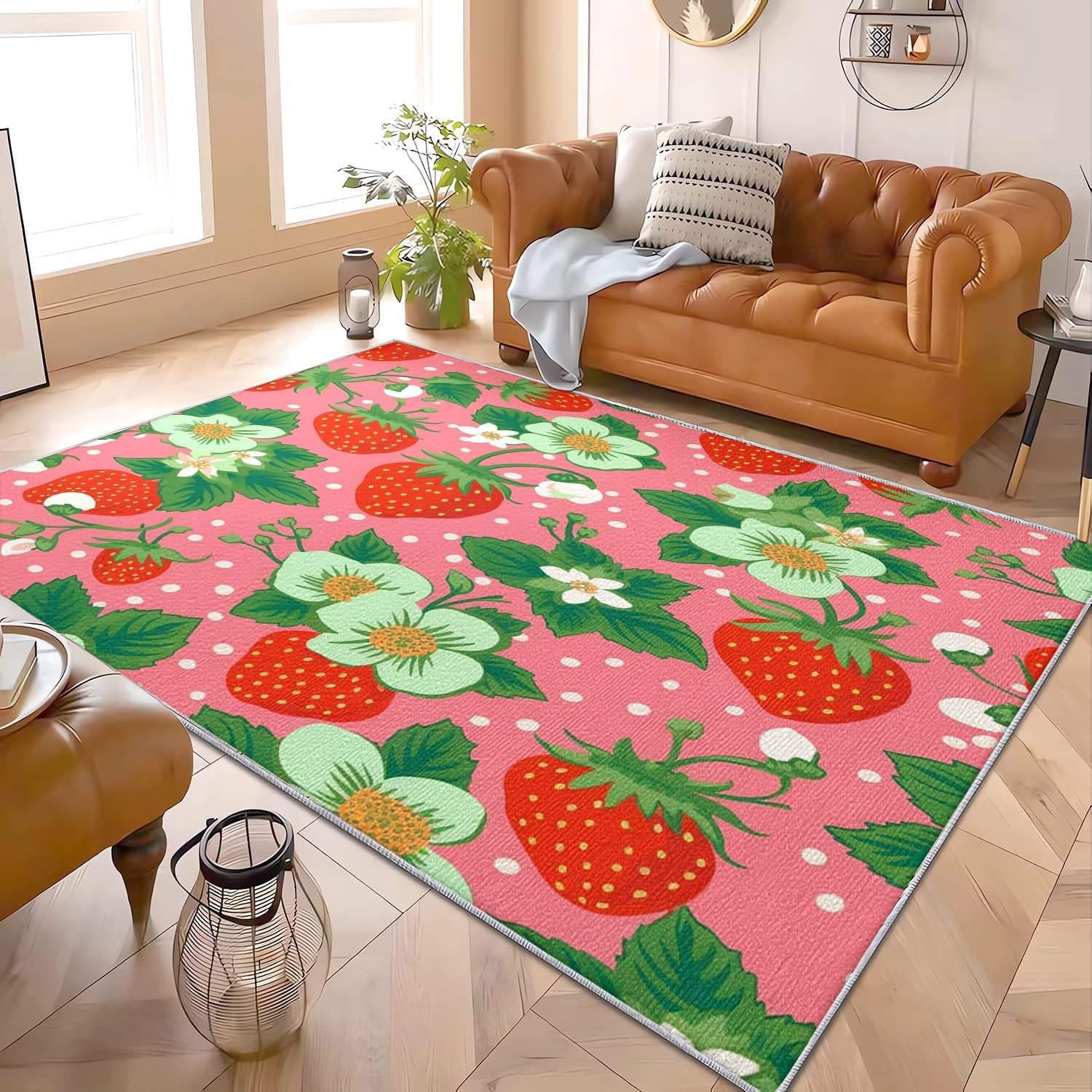 Tapis de salon fraise antidérapant résistant aux saletés moquette enfant 180x240