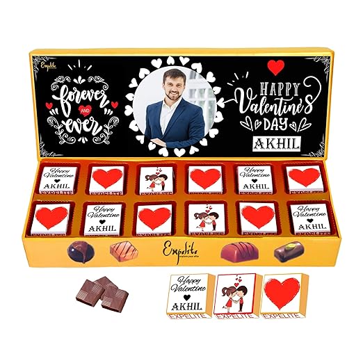 Expelite Personalized Happy Valentines Day My Love Chocolate Gift Box For Boyfriend - 12 pc Customised Send valentines Chocolates online