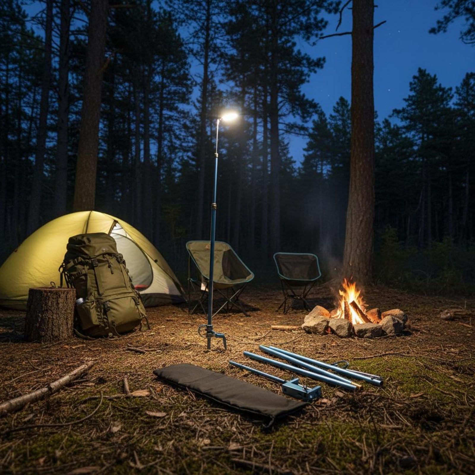 Supporto Lampada Esterno Palo Luce Campo Campeggio Alluminio Accessorio Portatile Pieghevole Regolabile con Ganci Adatto per Campeggio Picnic Viaggi Escursioni Pesca , Blu , Doppio Gancio