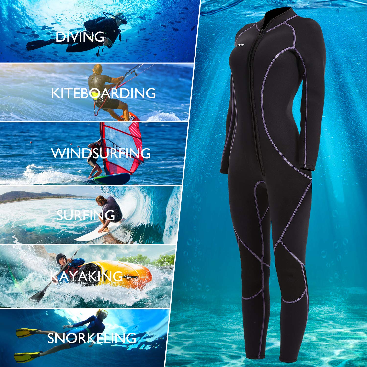 Combinaison Plongée Néoprène IFLOVE 3mm Pour Femme - Manches Longues, Surf, Snorkeling, Taille 2XL