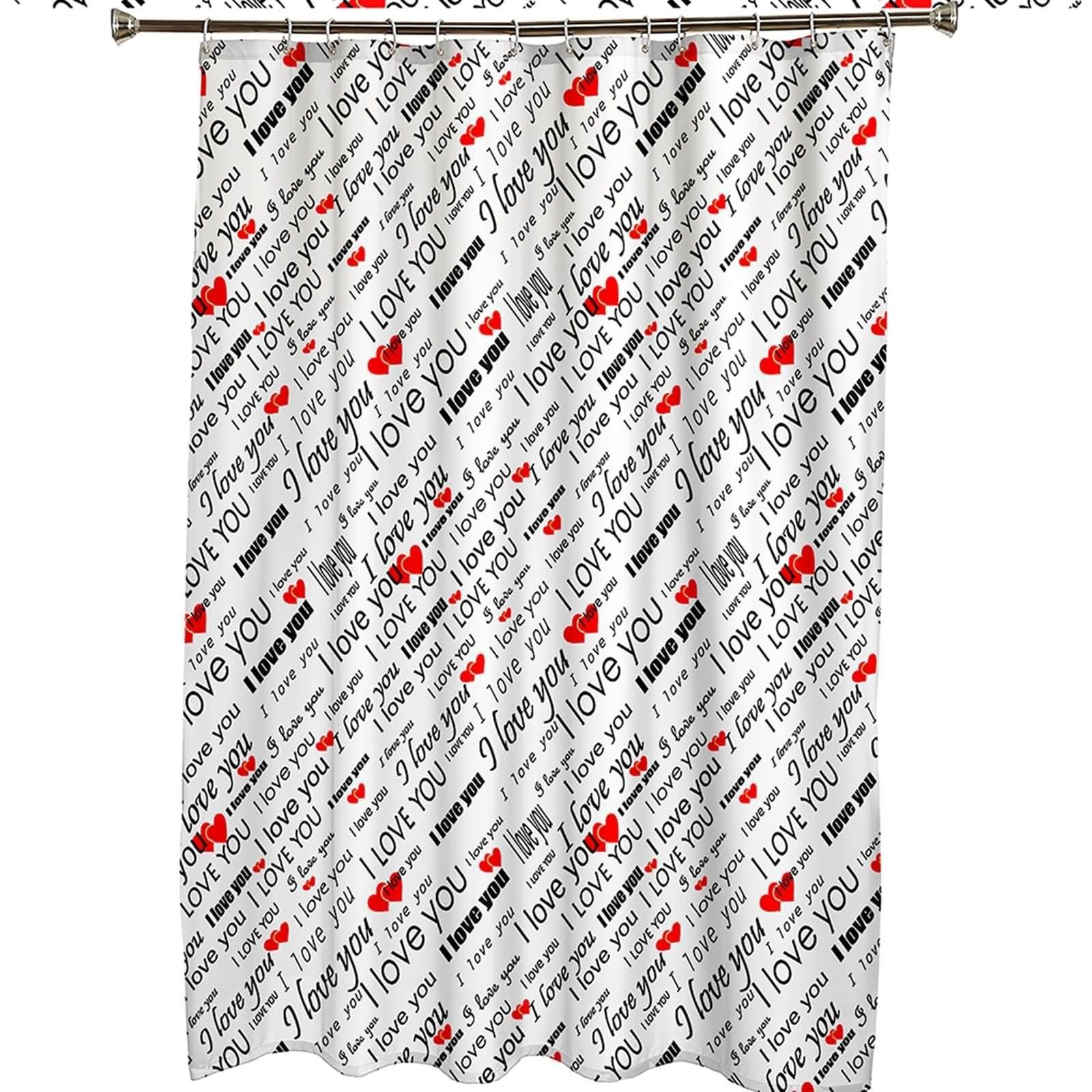 Duschvorhang 180X200, Duschvorhang Stoff Waschbar Rot Schwarz Weiß I Love You Buchstaben Eleganter Duschvorhang