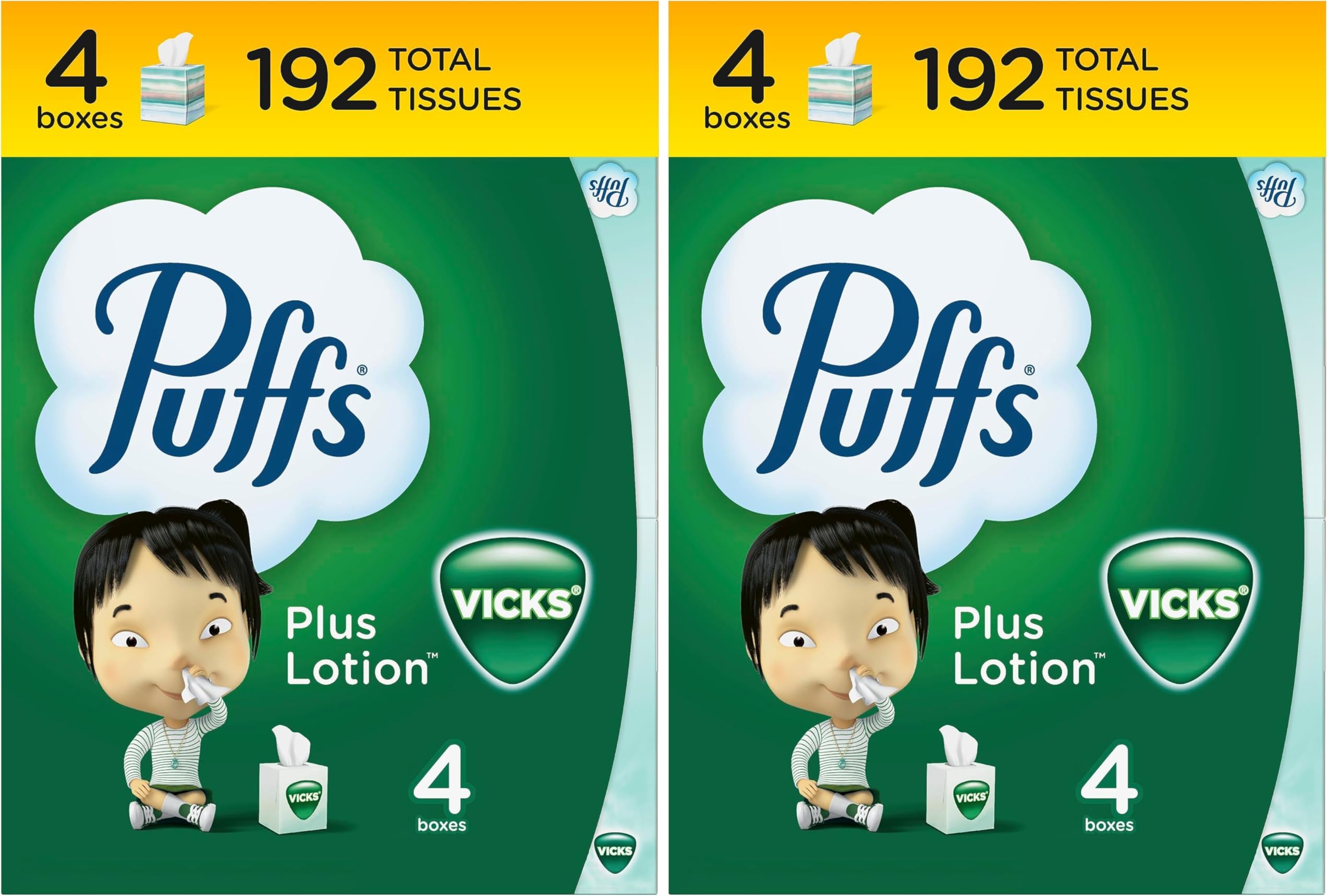 Plus Lotion with Vicks Facial Tissues, 4 Cubes, 48 Tissues per Box (Pack of 2)