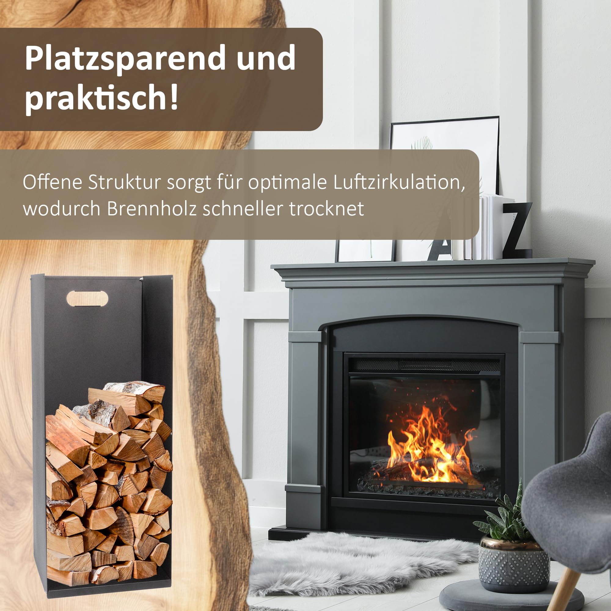 Lemodo Kaminholzregal Metall, Brennholzregal, Metallregal für Kaminholz und Briketts, Holzaufbewahrung, Feuerholzregal, Holzregal, Kaminholzaufbewahrung, Brennholzständer, Kaminholzhalter