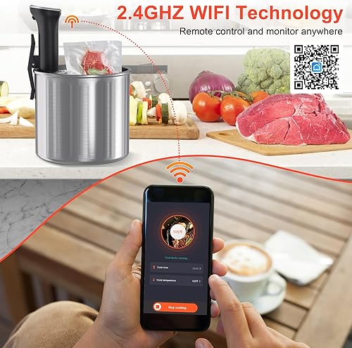Miniatura 2 de Máquina Sous Vide, cocina Sous Vide de 1100 W, control de aplicación WiFi Connect con receta, cocción de inmersión de calentamiento rápido con