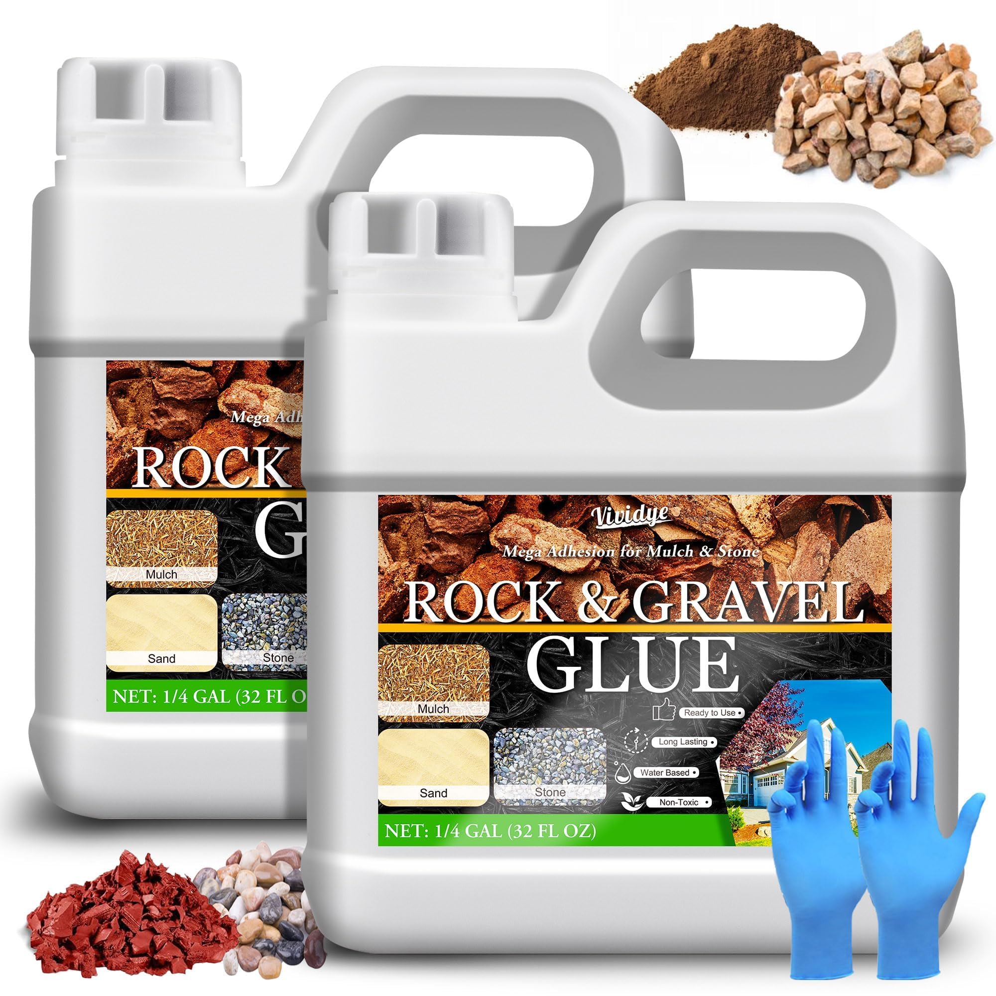 Aglutinante de Grava, 2L Estabilizador de Grava para Paisajismo, Jardinería y Senderos - Listo para Usar, Adhesivo Piedras para Fijador Grava, Corteza, Caucho y Piedras, No Tóxico y Duradero