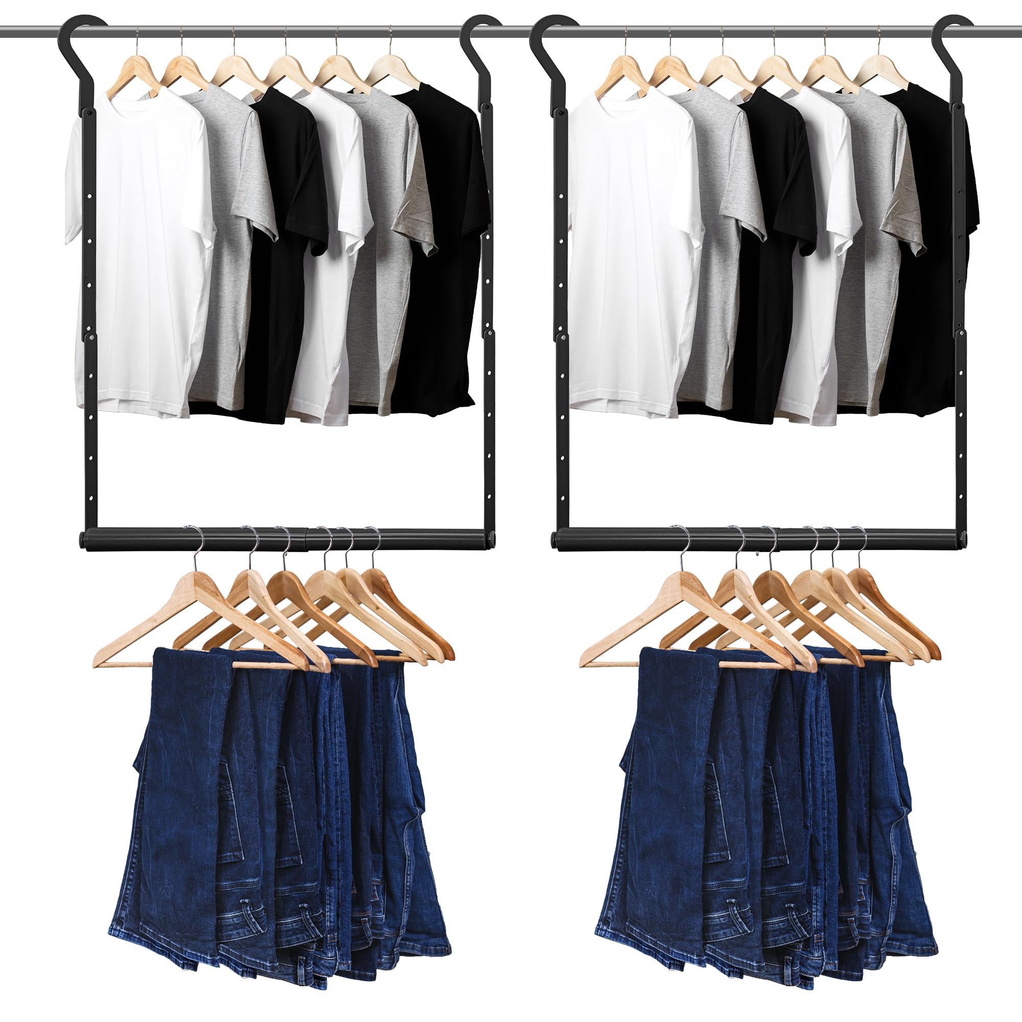 Photo 1 of STORAGEIDEAS Adjustable Hanging Closet Rod, Heavy Duty Closet Rods for Hanging Clothes, Powder-Coated Black Metal Double Closet Bar, Space-Saving Closet Poles Extender for Clothing Organizer, 1 Pack