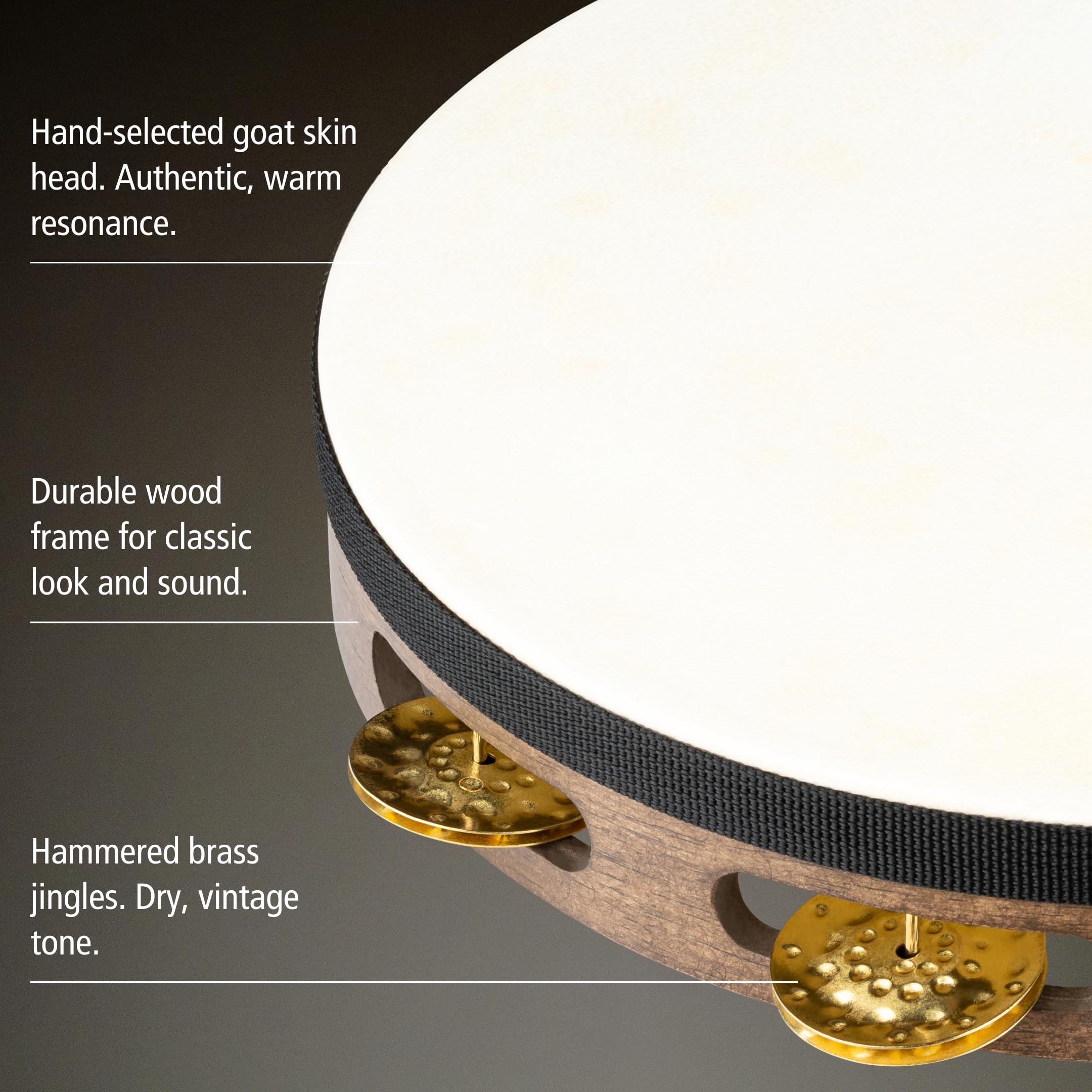 MEINL Percussion Vintage Goat Skin Wood Tambourine - Nogal Marrón, 1 Fila, TAH1V-WB