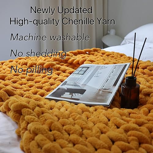 Miniatura 2 de Manta de punto grueso de felpilla (50 x 60 pulgadas), hecha a mano, cálida y acogedora para sofá, cama, decoración del hogar, banco de vellón suave