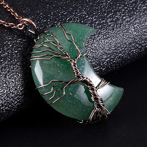 Miniatura 2 de Bivei Tree of Life Crescent Moon Necklace Copper Wire Wrap Natural Gemstones Pendant Crystals and Healing Stones Necklace
