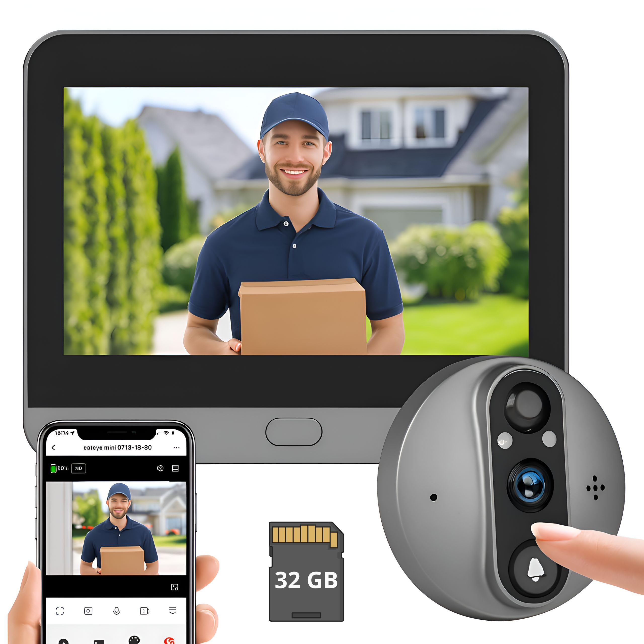 Genzo Mirilla Digital Puerta WiFi Grabadora -Camara Grabacion Wi-fi con Detector Movimiento - Pantalla de 4,3 Pulgadas 3MP 1080P - Batería Larga Duración de 5.000 mAh - Incluye Tarjeta Memoria 32 GB