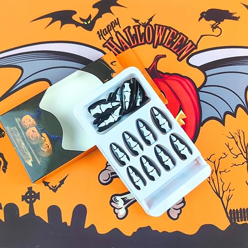 Miniatura 2 de Uñas postizas largas a presión de Halloween, uñas postizas de almendra, diseño de esqueleto gótico, uñas adhesivas de cobertura completa, uñas