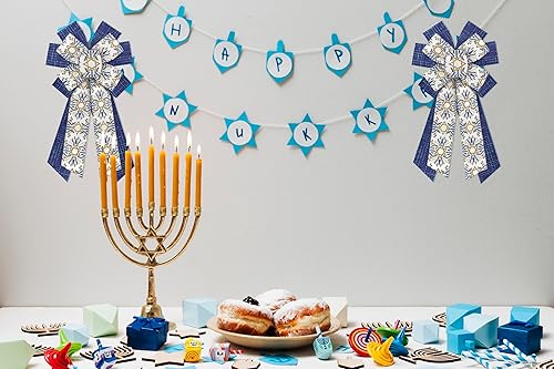 Miniatura 4 de ABTOLS 2 rollos de cintas de Hanukkah de 10 yardas, 2.5 pulgadas con borde de alambre de estrella de David, cinta de arpillera con purpurina azul,