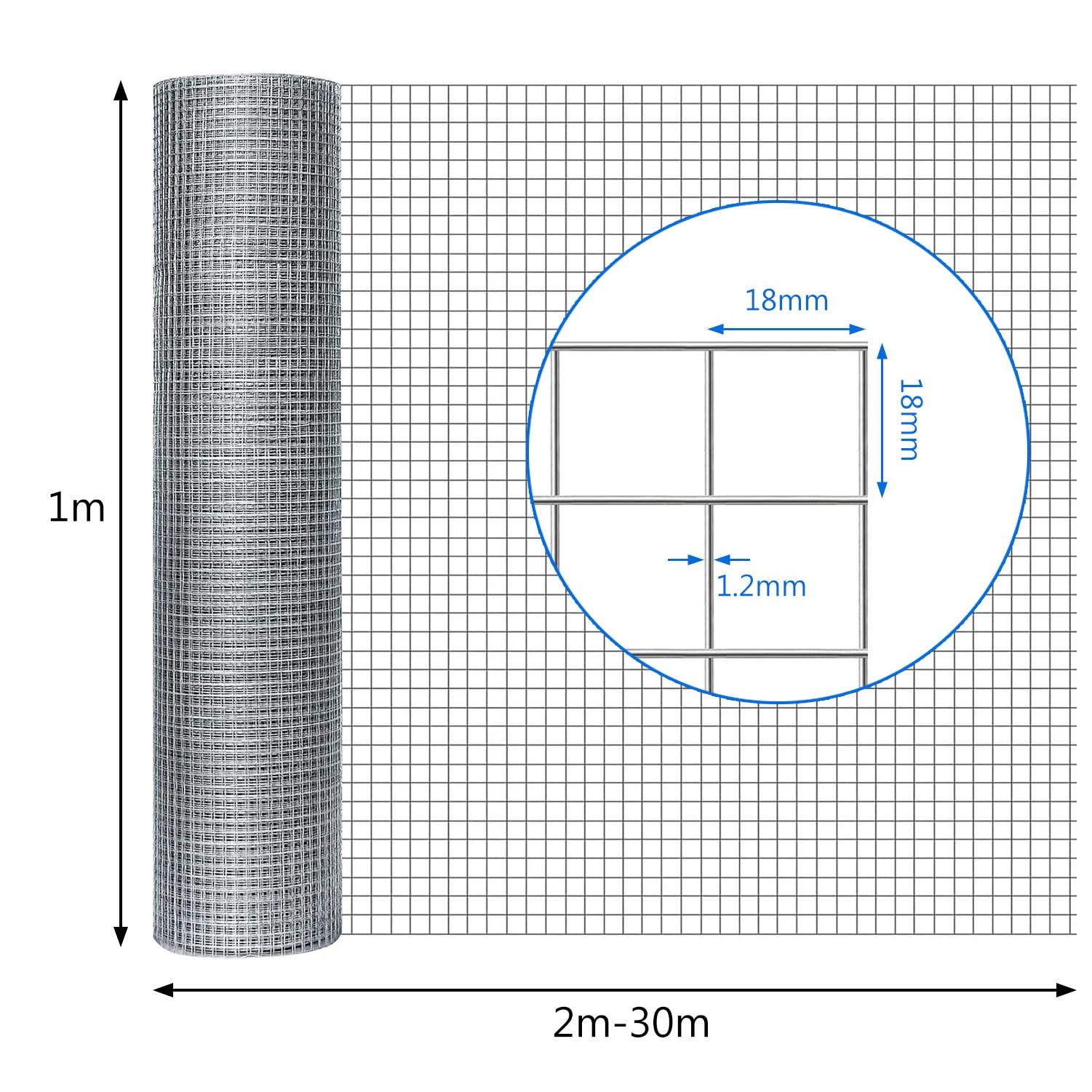 Malla Electrosoldada De Acero Inoxidable 304, Malla Cuadrada De 18x18mm Valla De Alambre De Gallinero Para Garden, Chicken Fence, Rabbit Fencing(1x19m)