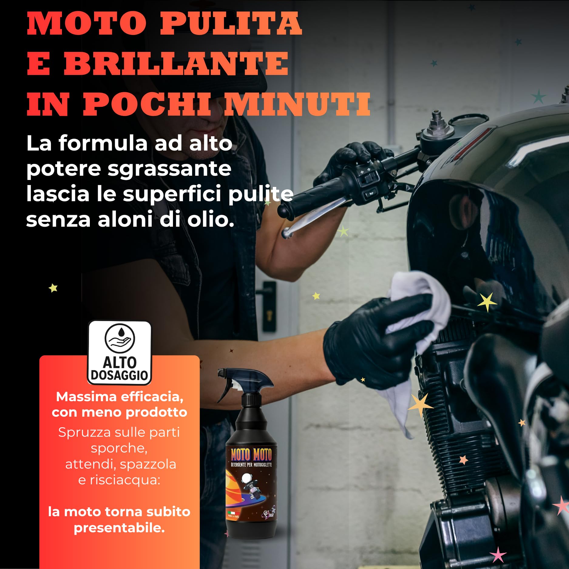 Detergente Pulizia Motocicletta - MOTO-MOTO | Sgrassatore Spray per Trasmissione, Carene e Cerchi | Pulitore Catena