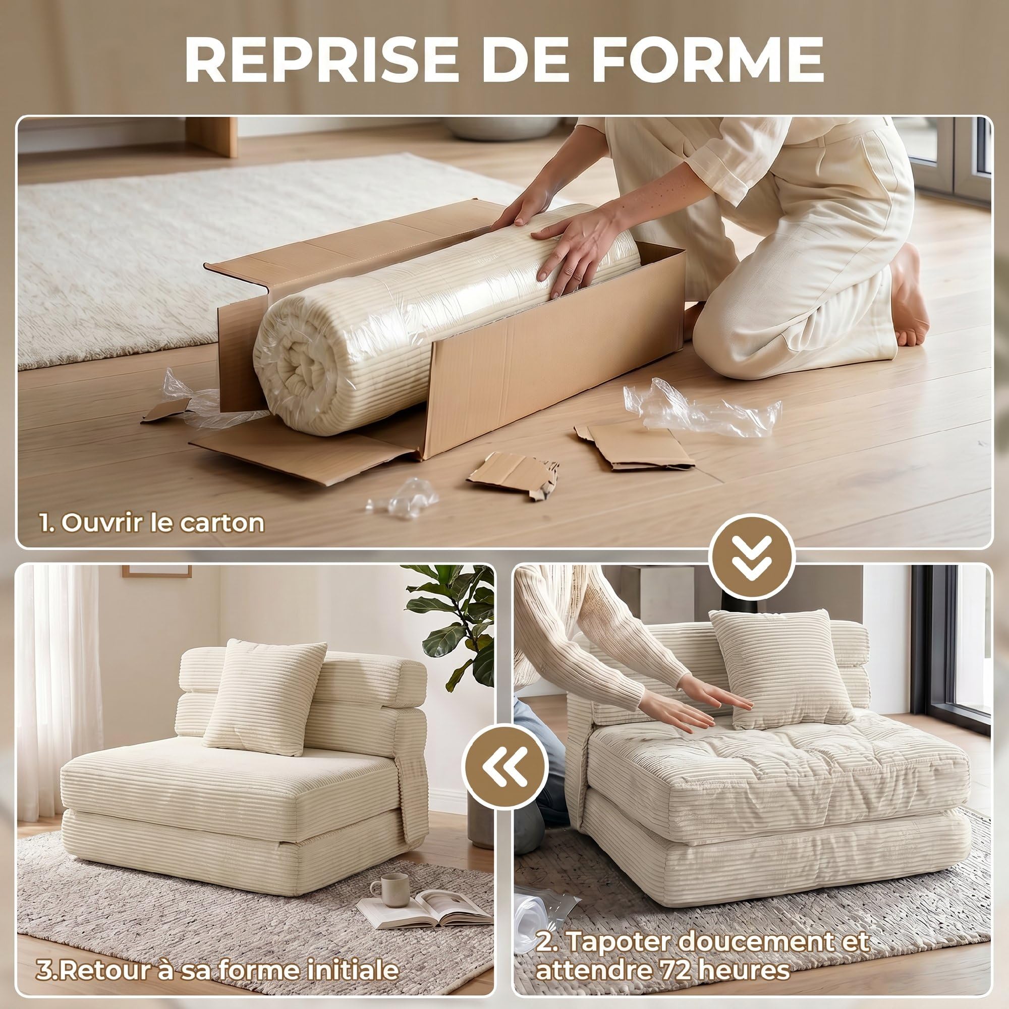 HOMCOM 2-in-1 Divano Letto Pieghevole Chaise Singolo 100 cm Crema