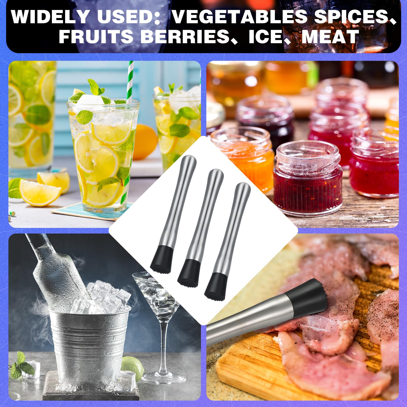 Zonon 16 pezzi pestello per cocktail in acciaio inox per bevande Muddler 20,3 cm lungo Mojito Muddler Bar Muddler Strumento Muller per bevande Ice Crusher Bartender Tools Set Home Bartender Bar