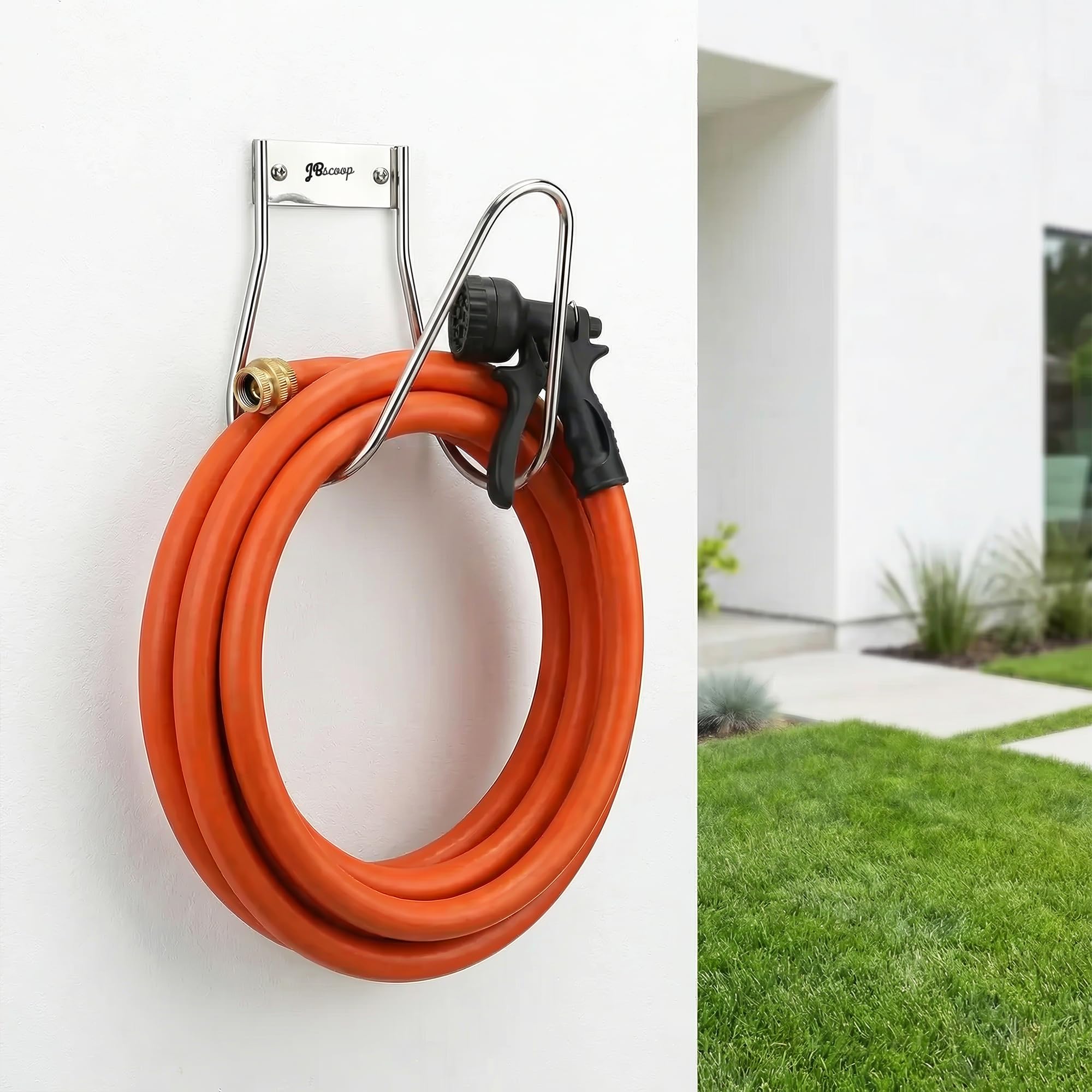 JBscoop Soporte de manguera de jardín de acero inoxidable pequeño para montaje en pared, ideal para agua, aire, manguera hidráulica, cuerdas, cables de extensión, resistente y a prueba de óxido, juego