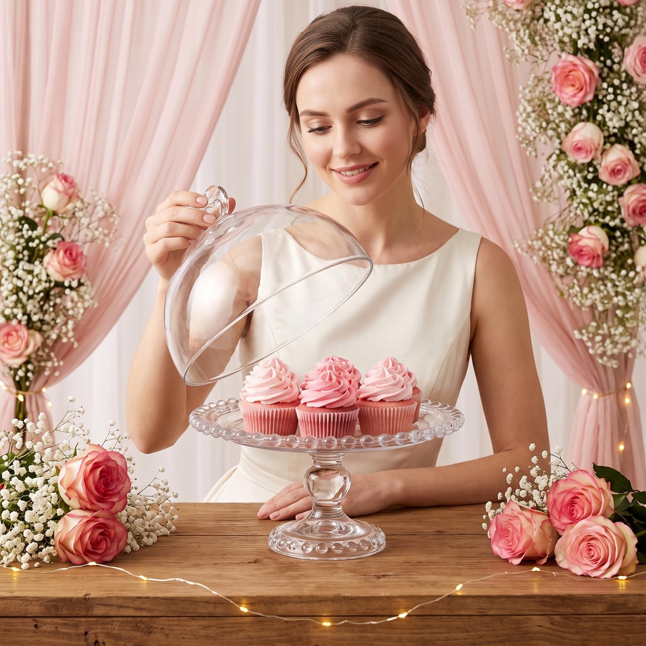 Soporte para tartas con cúpula de cristal en forma de corazón para bodas