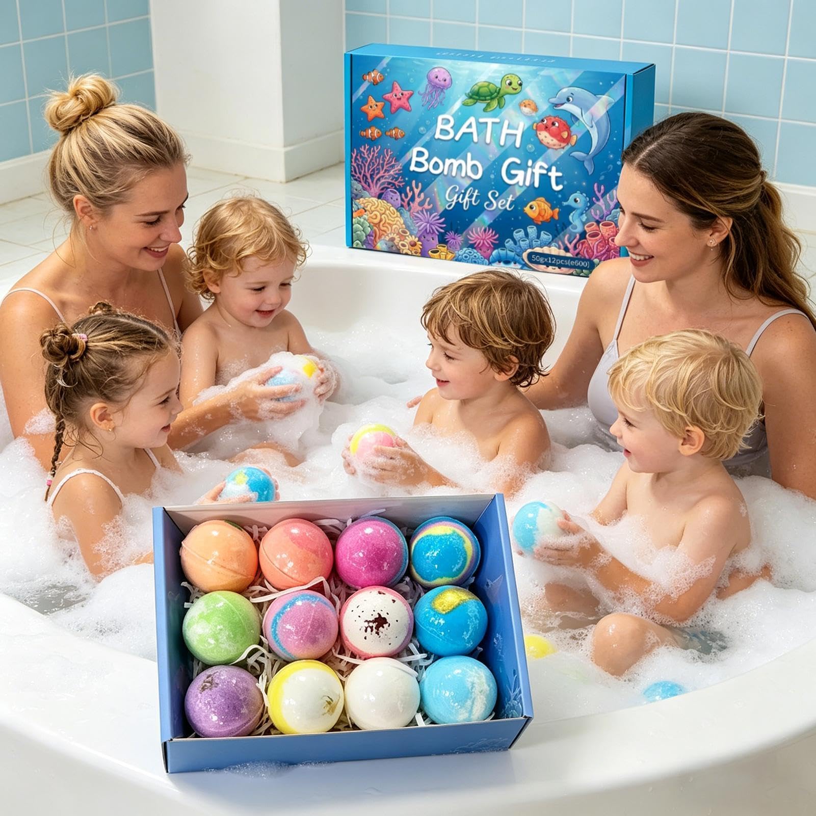 Bolle da Bagno con 12 Bombe Da Bagno Sicure Con A Bolle E | Set di Palline per Vasca da Bambino per Bambini Bambine Famiglia Giardino Piscina Casa Giochi