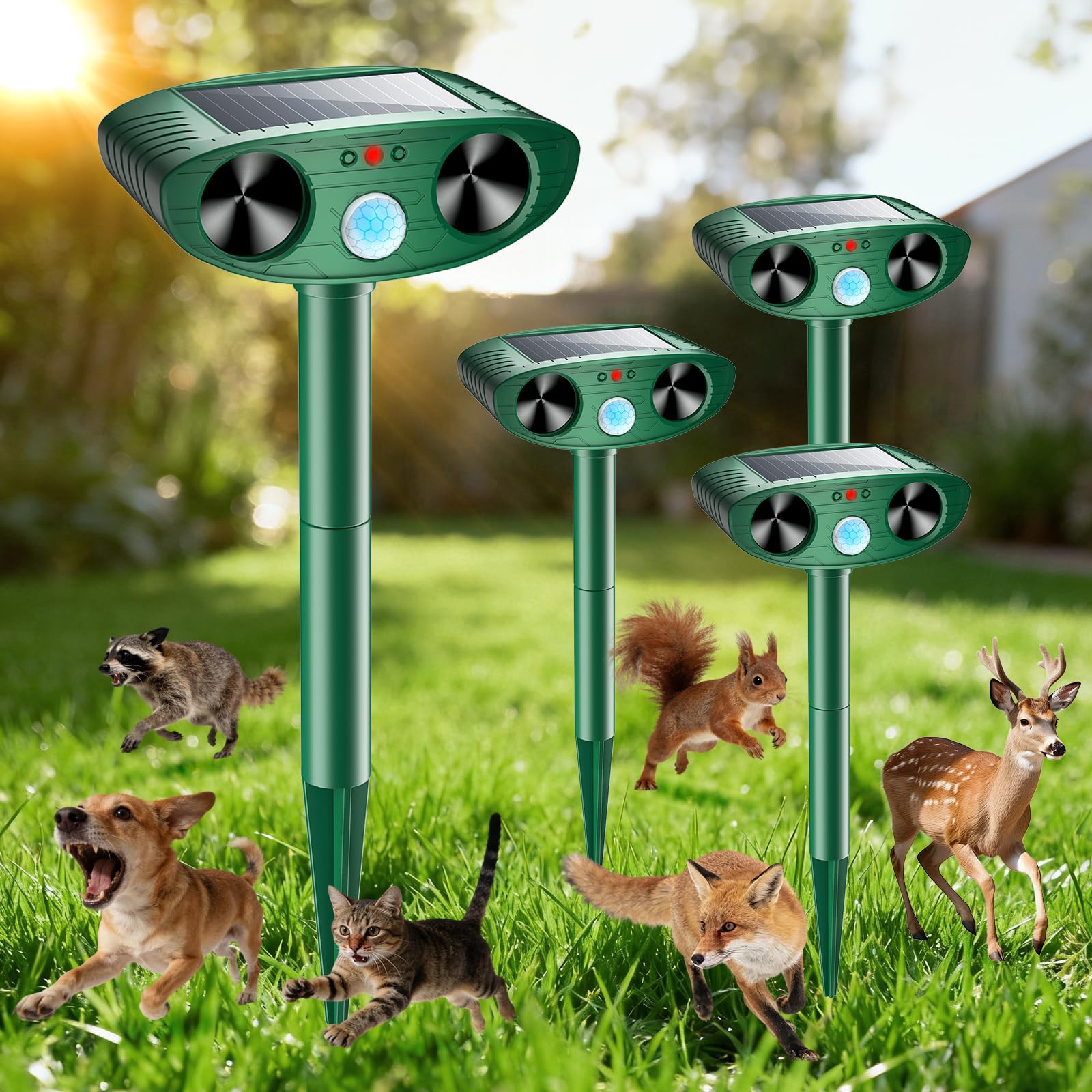 Photo 1 of 2026 Solar Ultrasonic Animal Repellent Outdoor Motion Activated Cat Deer RepellenSquirrel Raccoon Skunk Rabbit Dog Bird Deterrents Animal Repeller for Garden Yard - 4 Packs