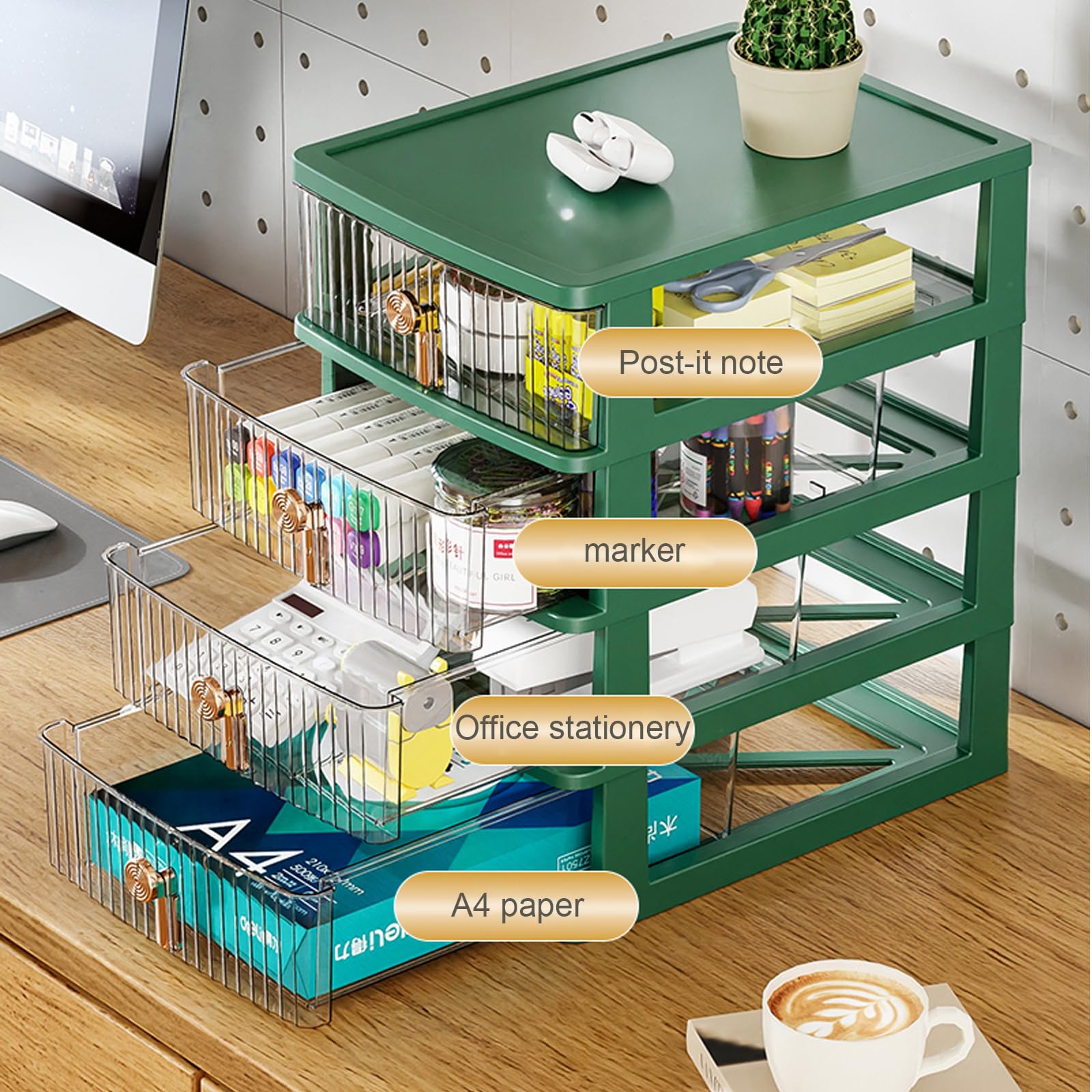 3-lagige Kunststoff-Schreibtisch-Einheit, grün, 27 x 36 x 31 cm, ideal für Büro, Zuhause und Bastelbedarf und platzsparende Lösung