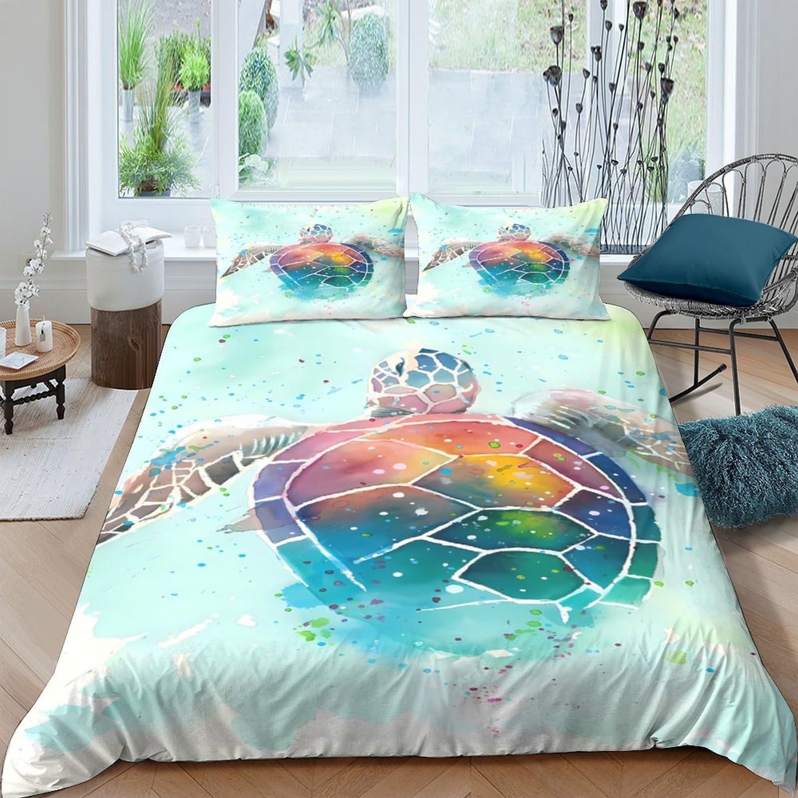 Ctjqhvkz Style-8 3D Printed Watercolor Sea Turtle Fitted Sheet Microfiber Soft Mattress Cover For Bedroom Dorm Artistic Decor Single（135X200cm）