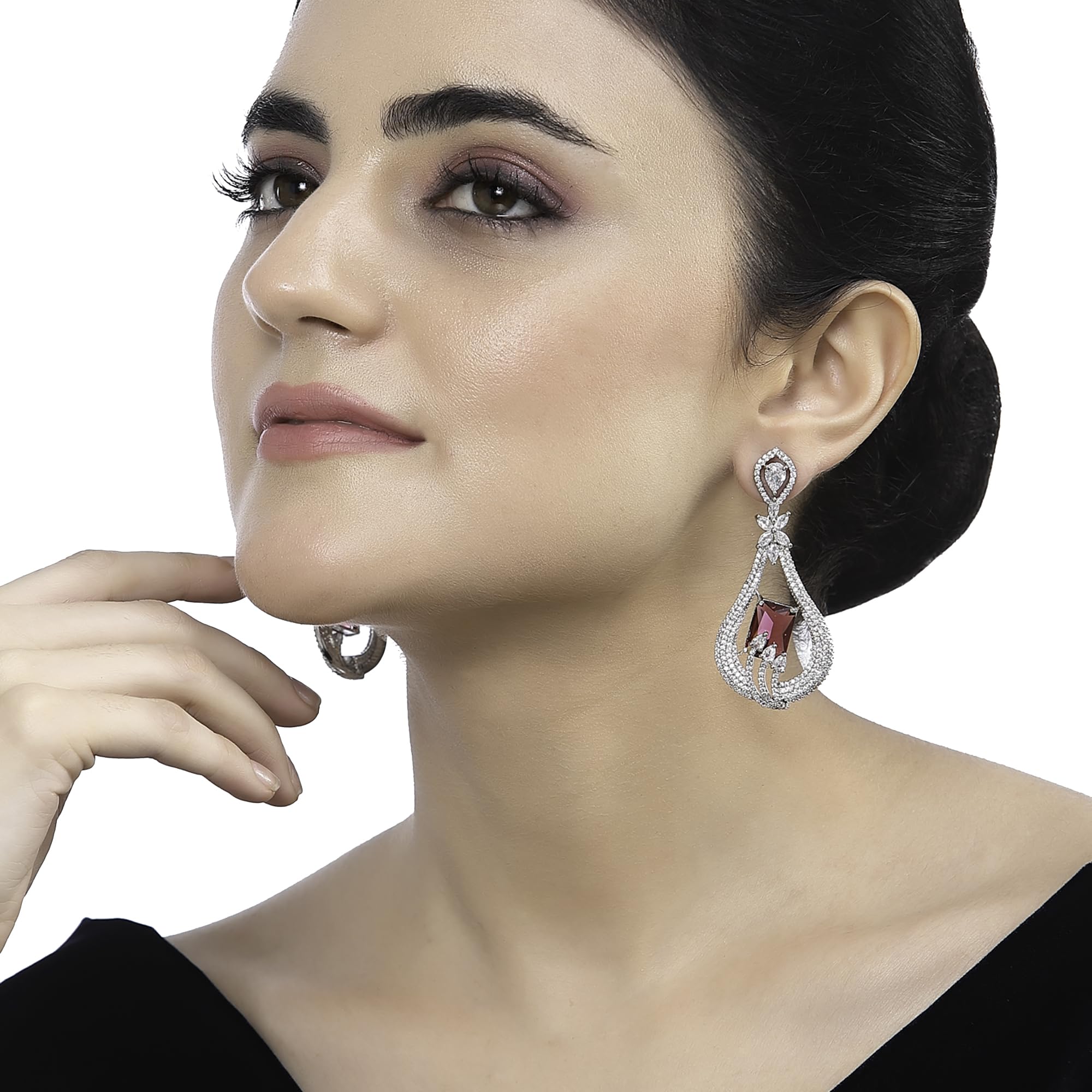 American Diamond Handcrafted Drop Earrings, Rhodium-Plated