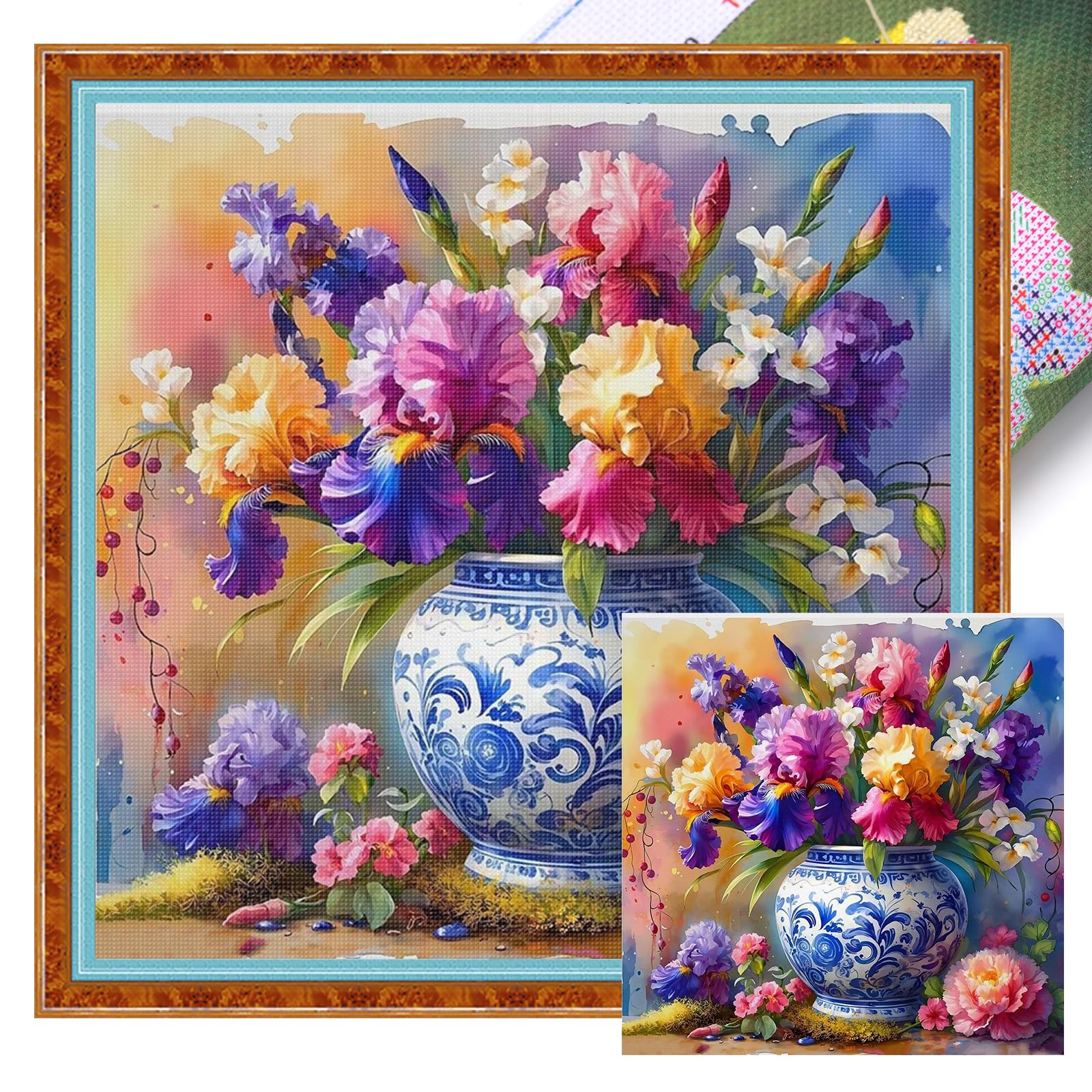 Poetrydraw 11Ctacc-12169__C__40x40 Vase Full 11Ct Diy Stamped Cross Stitch Kits 40X40cm For Adults Home Decor (11Ctacc-12169 C 40X40)