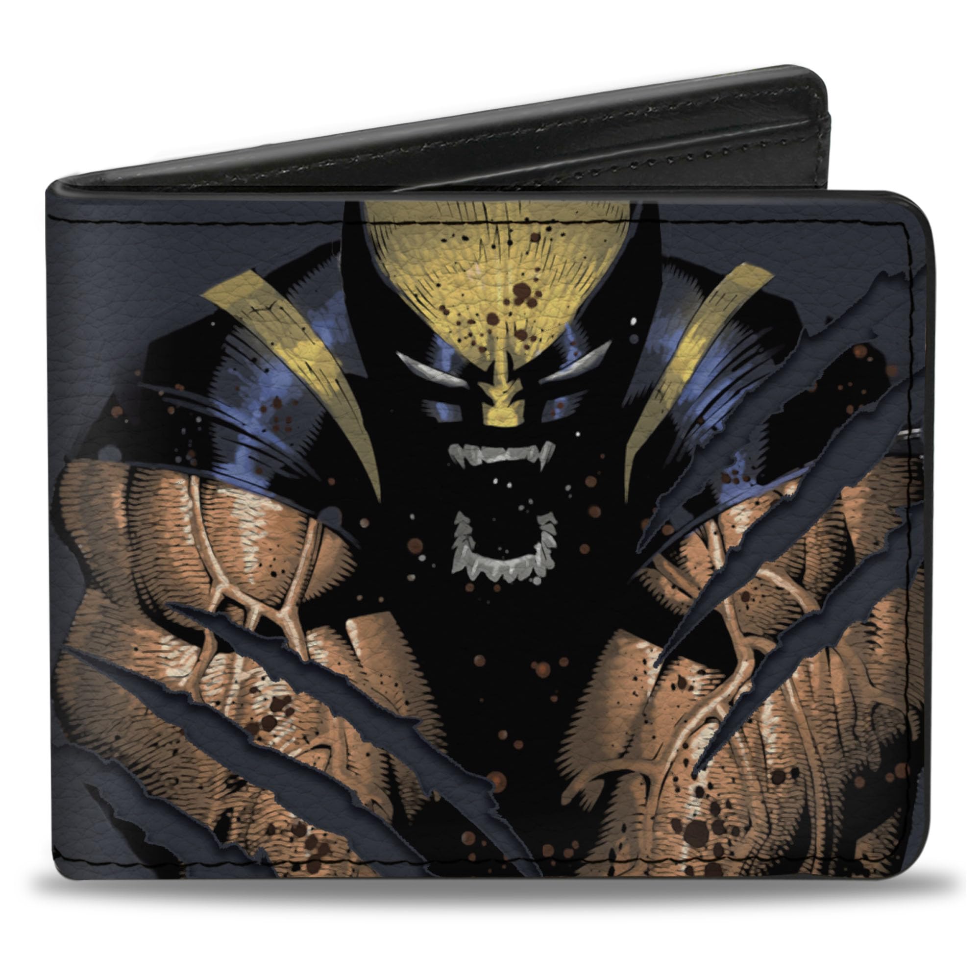 Buckle-Down PU Bifold Wallet - X-MEN Wolverine Clawing Pose/Splatter Grays