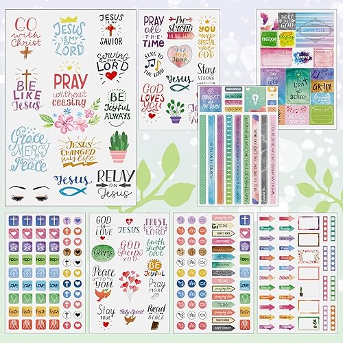 Miniatura 4 de 48 hojas de 1419 piezas de calcomanías cristianas para la Biblia, motivación y escritura, planificador de diario, notas de aliento devocional,