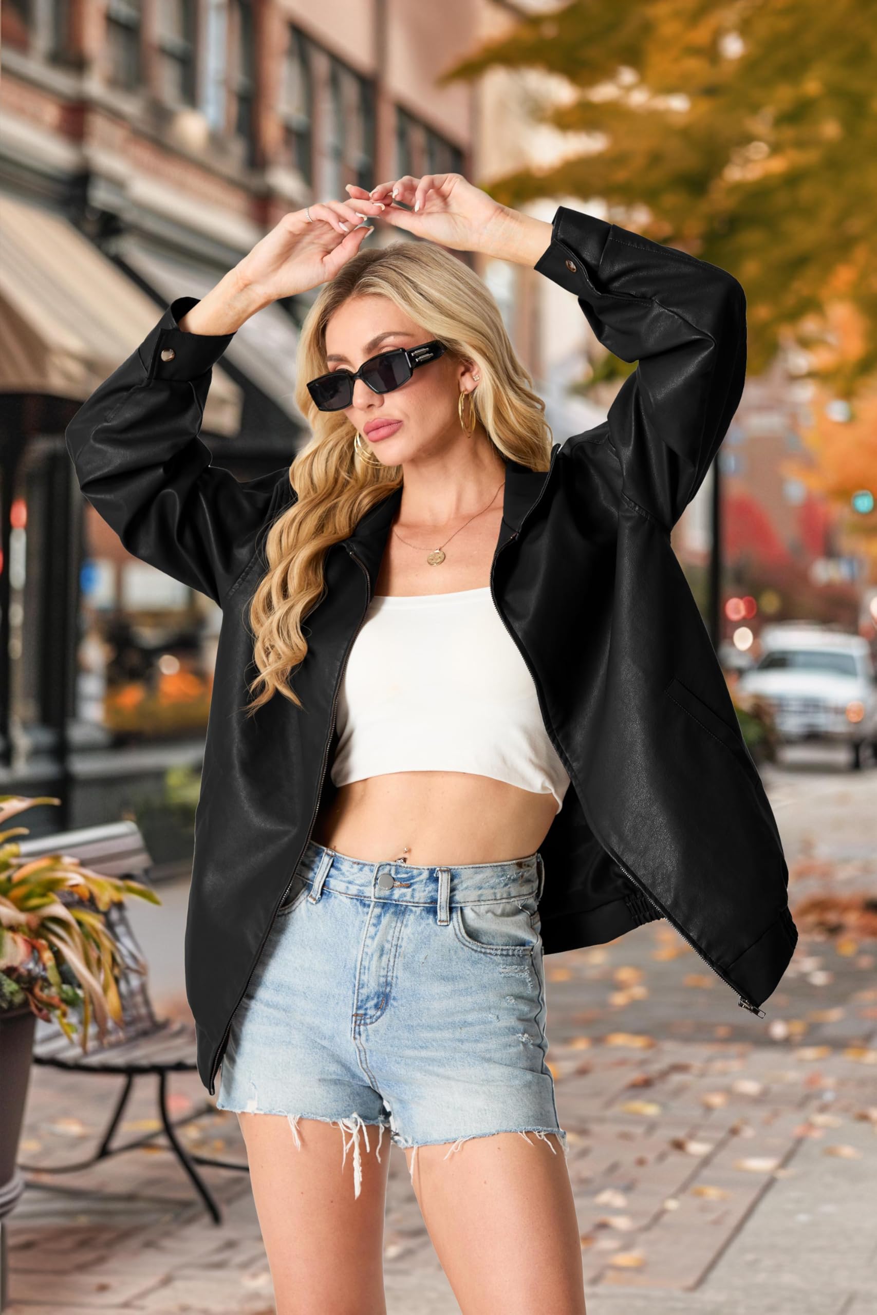 GRECERELLE Giacca in ecopelle da donna con tasche con cerniera giacche da donna a maniche lunghe con cerniera giacca da moto bomber cappotto da donna