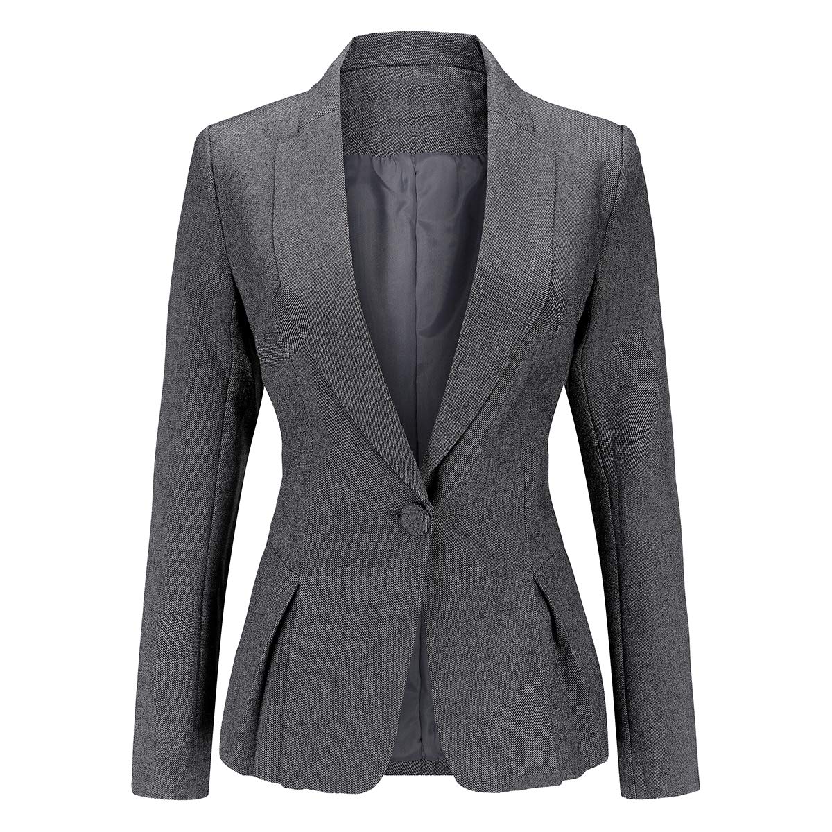 Yynuda Women's Grey Blazer Slim Fit Long Sleeve Office Work Blazer Jacket One Button Formal Suit Jacket Xl
