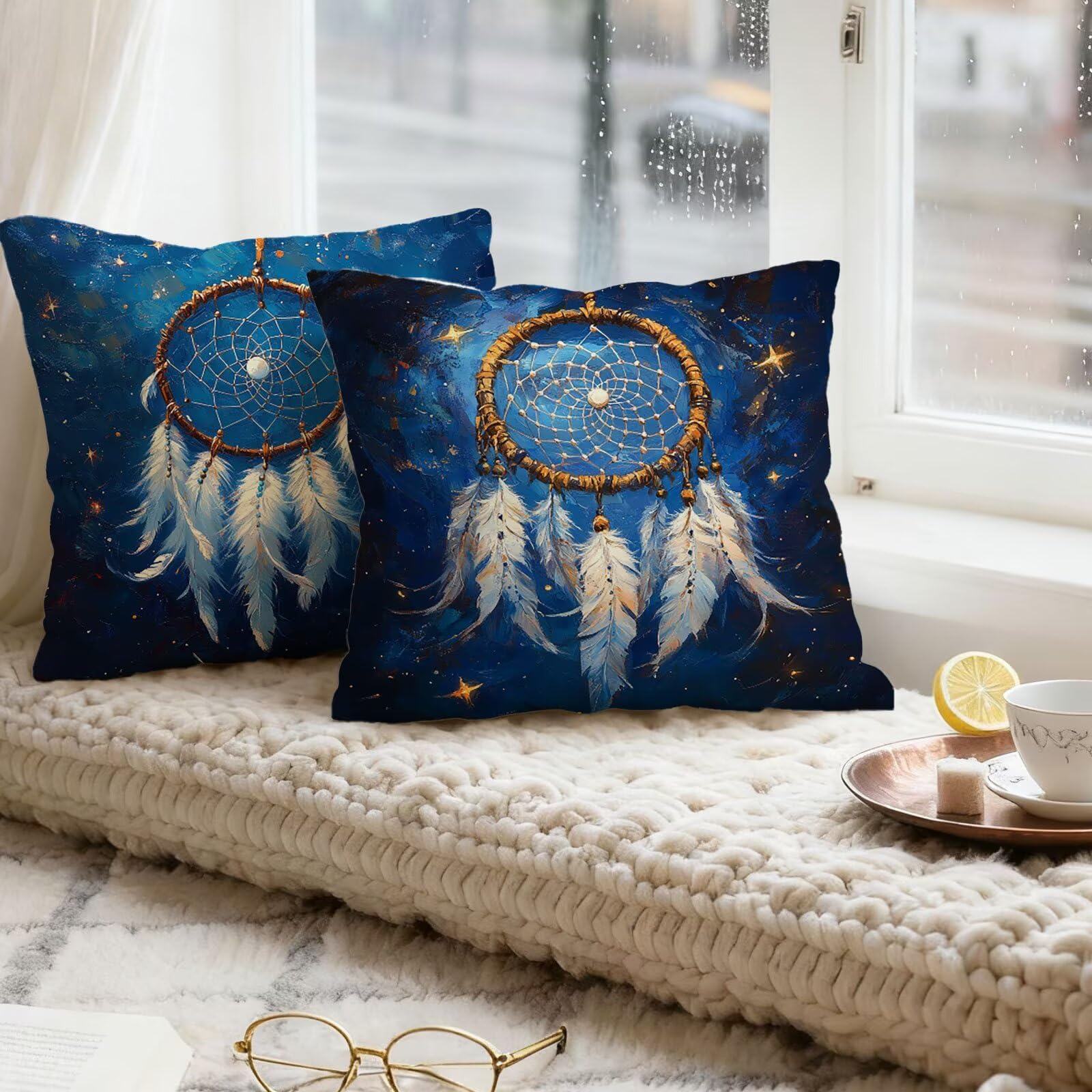 Azul Funda Cojin 60x60 AtrapasueñOs Funda Almohada 60x60 Cojines Sofa Súper Suave Fundas Cojines Decorativos Fundas Almohadas 4 Piezas Cervicales y Cuello, para Hogar Cama Salon Decoracion E - 677