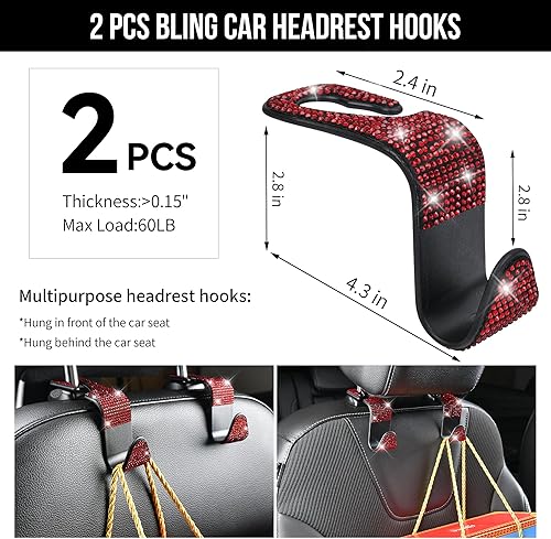 Miniatura 15 de CAR PASS - Juego accesorios de automóvil brillantes para mujer, fundas de asiento de cuero, diamantes imitación de 15 pulgadas, fundas para volante