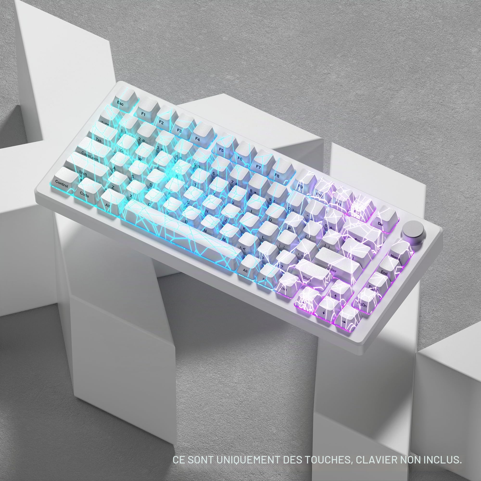 HITIME XVX Shine Through Keycaps w/IMD Tech, Custom Spider Web Keycaps 60 75 100%, Touches Blanches rétroéclairées, Profil OEM côté imprimé pour claviers