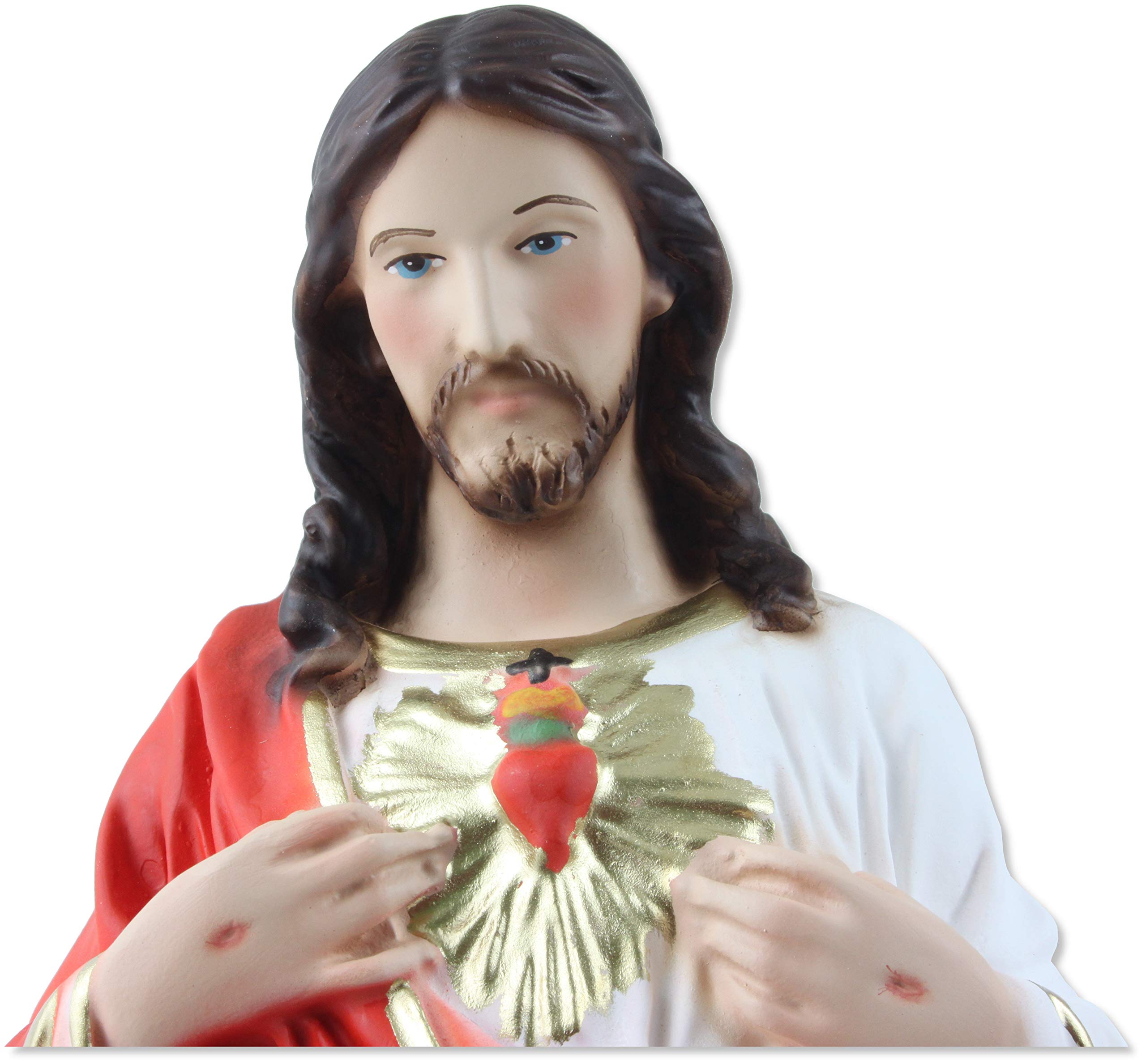 Proposte Religiose Statua del Sacro Cuore di Gesù in Resina. Altezza cm 30. Dipinta a Mano.