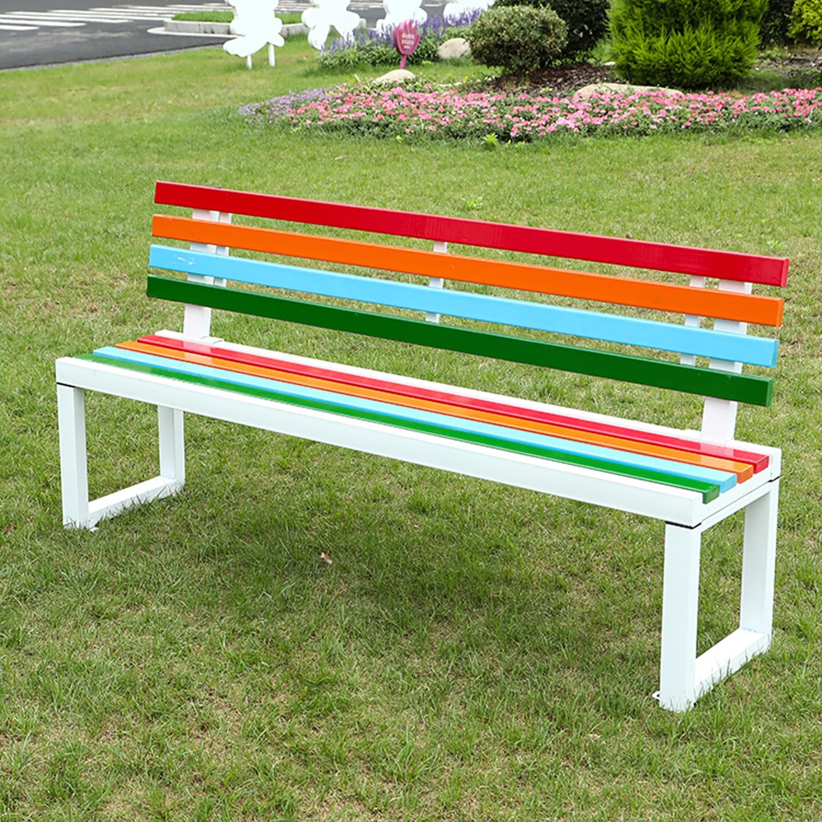Panca da Esterno, Panchina da Giardino con Schienale per 2-3 Adulti, Panchina da Esterno Resistente alle Intemperie, per Giardino, Patio, Veranda(White,120cm/47in)