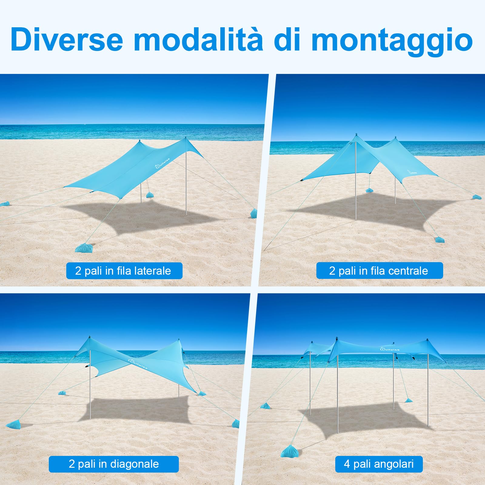 WolfWise Tenda da Spiaggia con Protezione Solare UPF50+, 3 x 3 m Tenda da Spiaggia con Ancoraggio di Sabbia