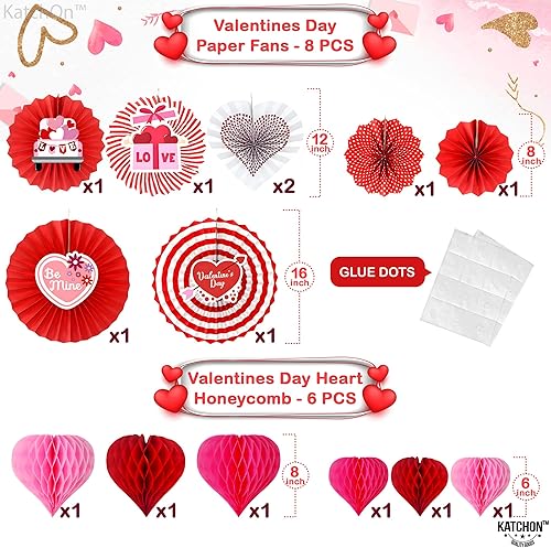 Miniatura 3 de KatchOn, Kit de decoración de fiesta del día de San Valentín, paquete de 15, guirnalda de corazón de San Valentín, decoraciones de abanico de papel,