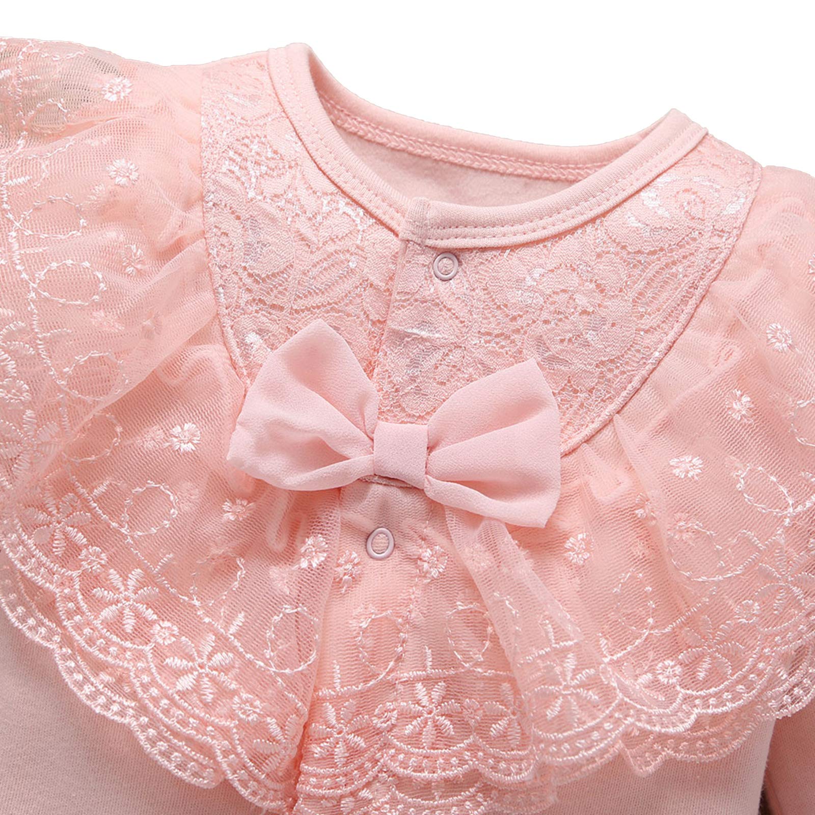 amropi Bébé Filles Grenouillères Col en Dentelle Barboteuse Manches Longues Combinaison + Chapeau pour 0-12 Mois