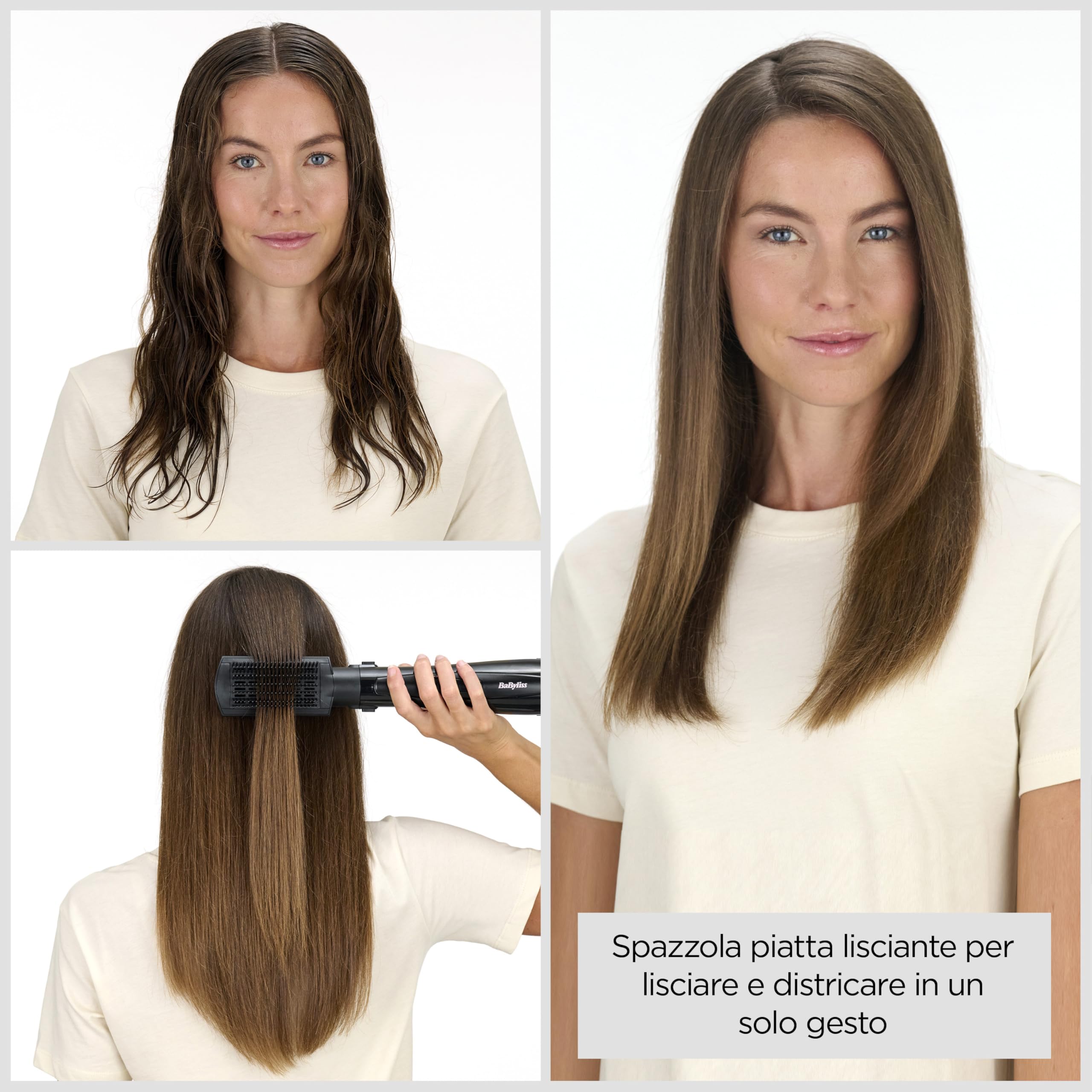 BaByliss AS128E Spazzola ad aria Style Smooth 1000W, Asciuga, modella e crea volume, tutto in uno, funzione ionica anti-crespo, 3 accessori