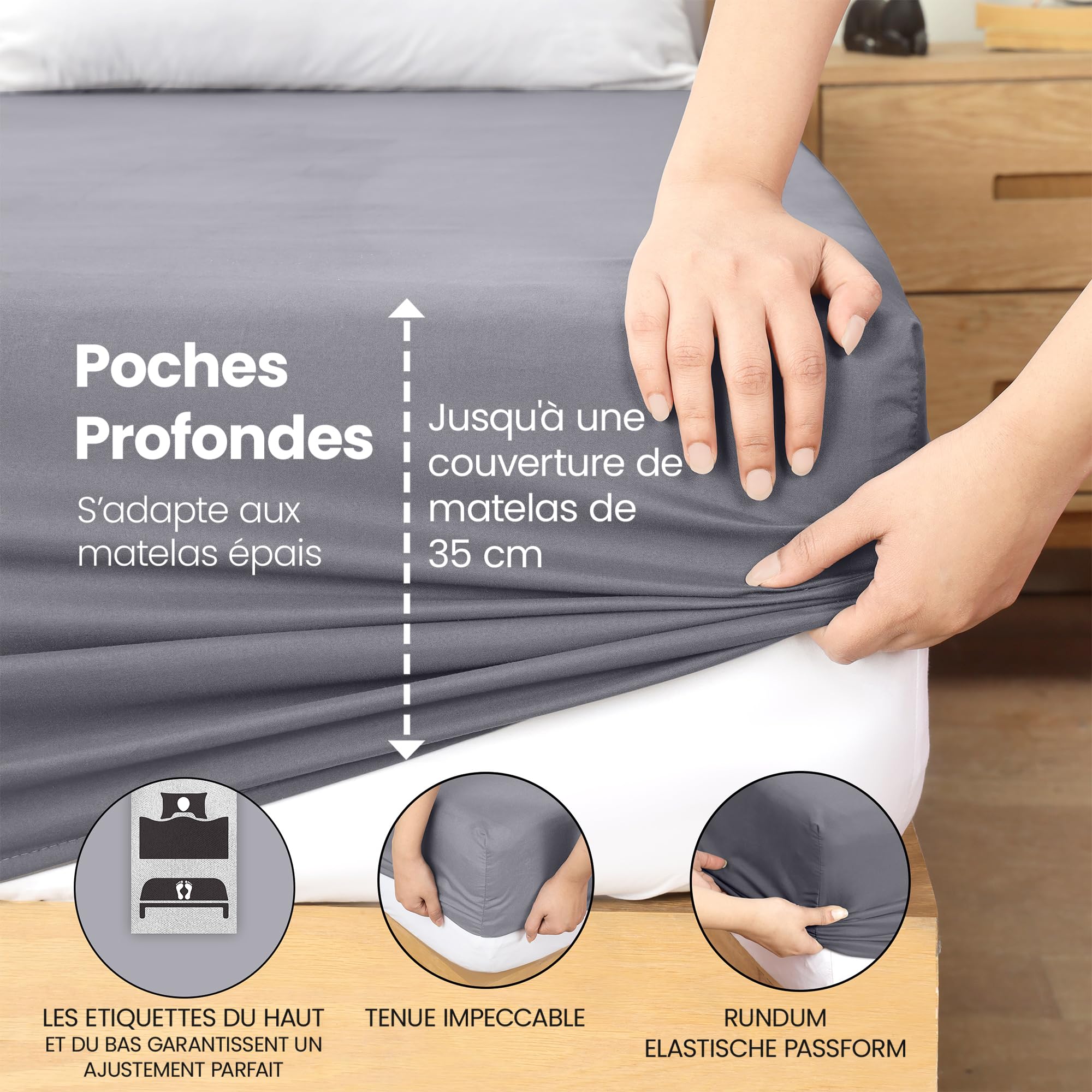 Utopia Bedding Drap Housse - Gris, 140 x 200 cm - Certifié Oeko-Tex - Bonnets 35 cm pour Matelas Épais - Polyester Microfibre brossée - 5