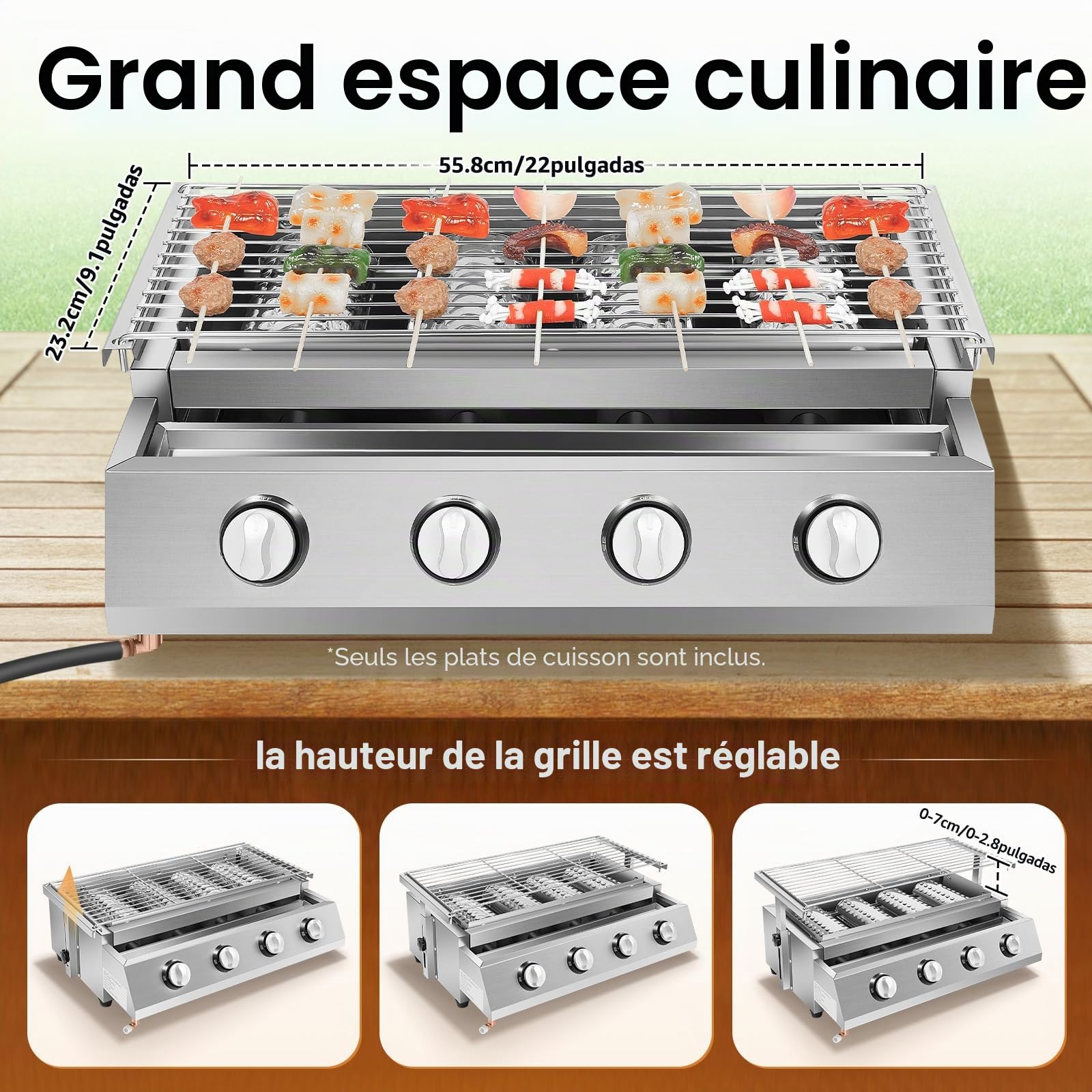 Barbecue à gaz à 4 brûleurs, barbecue de table portable, barbecue de camping portable, barbecue à gaz en acier inoxydable, barbecue à gaz, cuisinière à gaz d'extérieur, barbecue butane, grille