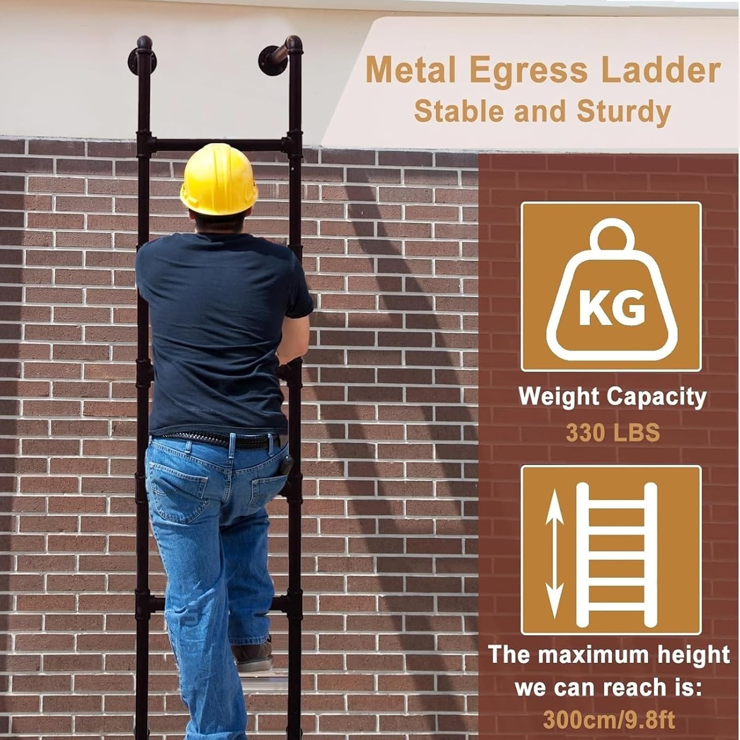 Wall-Mounted Black Ladders for Home, 3.3-10ft Basement Window Well Egress Exit Ladder, Metal Stepladders for RV Attic Bunk Bed, 4-10 Steps Ladder for Attic Stairs(1.62M/5.3FT/64IN)