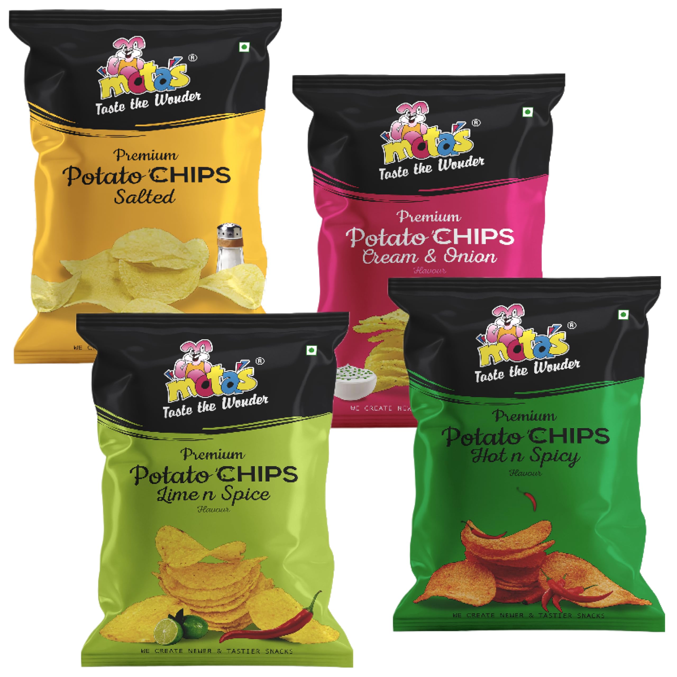 MOTAS Potato Chips 4 Packs x 100gms | Fresh, Crispy and Crunchy Potato Chips | 4 Assorted Flavors Pack (Salted, Cream & Onion, Hot N Spicy & Lime N Spice) | Perfect Snack | Crafted with Care (B0CY2RYS7R) Amazon Price History, Amazon Price Tracker
