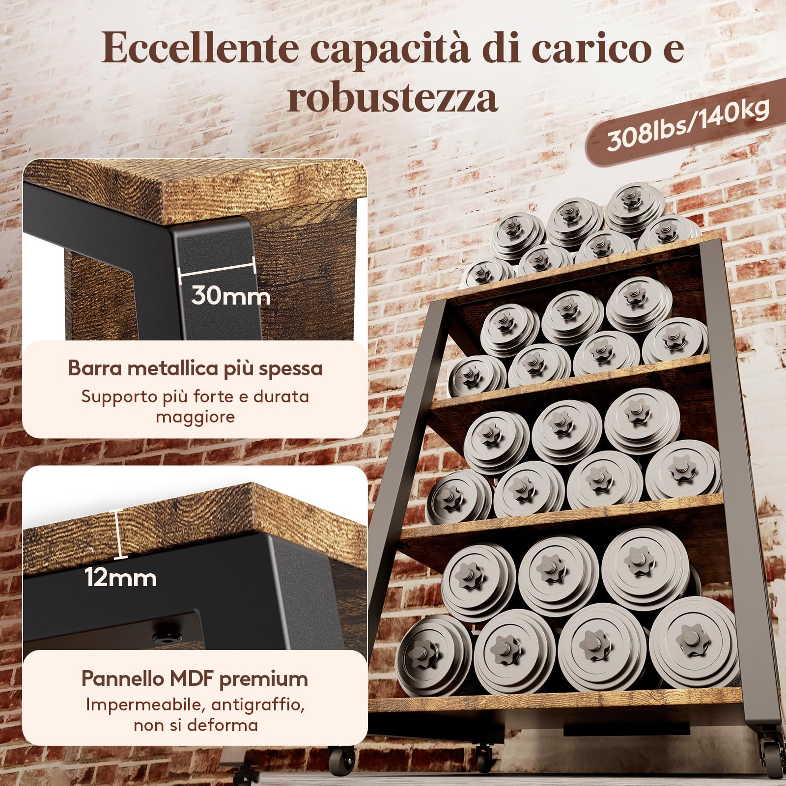 Lifewit Supporto audio a 4 livelli con prese elettriche e luci a LED, in legno e acciaio, per giradischi e impianti stereo e impianto compatto, marrone