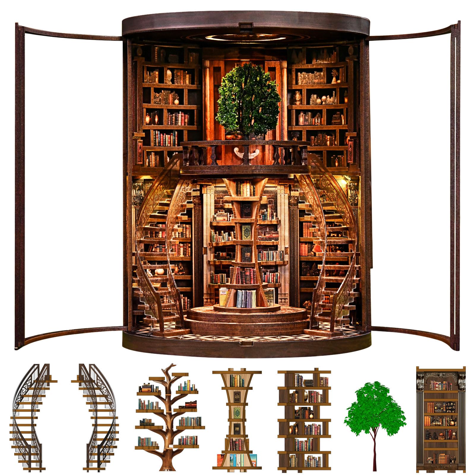 Shrike Book Nook Fantasy- Booknook Wisdom Rings, DIY Buchstütze | 3d-puzzles Miniatur Bibliothek LED & Acryl Front, 356 Teile Holz-Bastelset für Erwachsene ab 14 , Festtagsgeschenke
