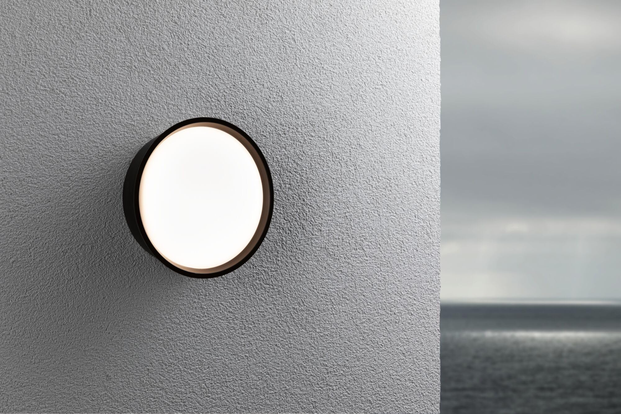 Paulmann 94696 luminaire d'extérieur LED Applique Platomo Résistant à l'eau de mer IP44 rond 180 mm 3000K 14,5W 1200lm 230V Noir plastique