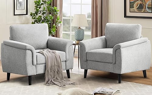 CDCASA Juego de 2 sillas decorativas de gran tamaño, tela de lino, modernas de mediados de siglo, cómodas sillas tapizadas, sillas de lectura, sofá