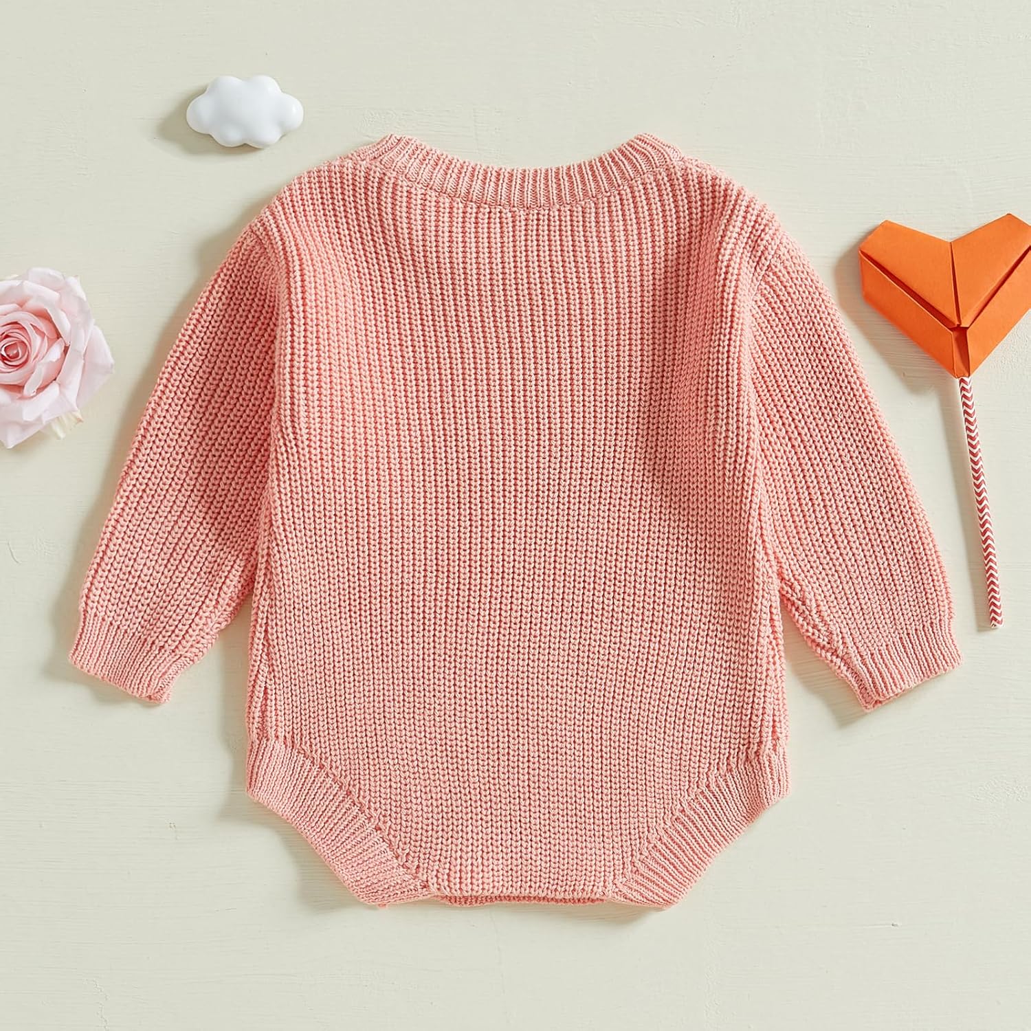 Baby Boy Girl Valentines Outfit Embroidery Sweater Bubble Romper Long Sleeve Knit Bodysuit One Piece Outfit - Image 4